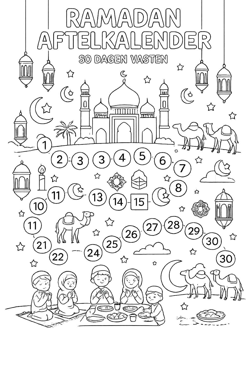 Ramadan kalender coloring page line art