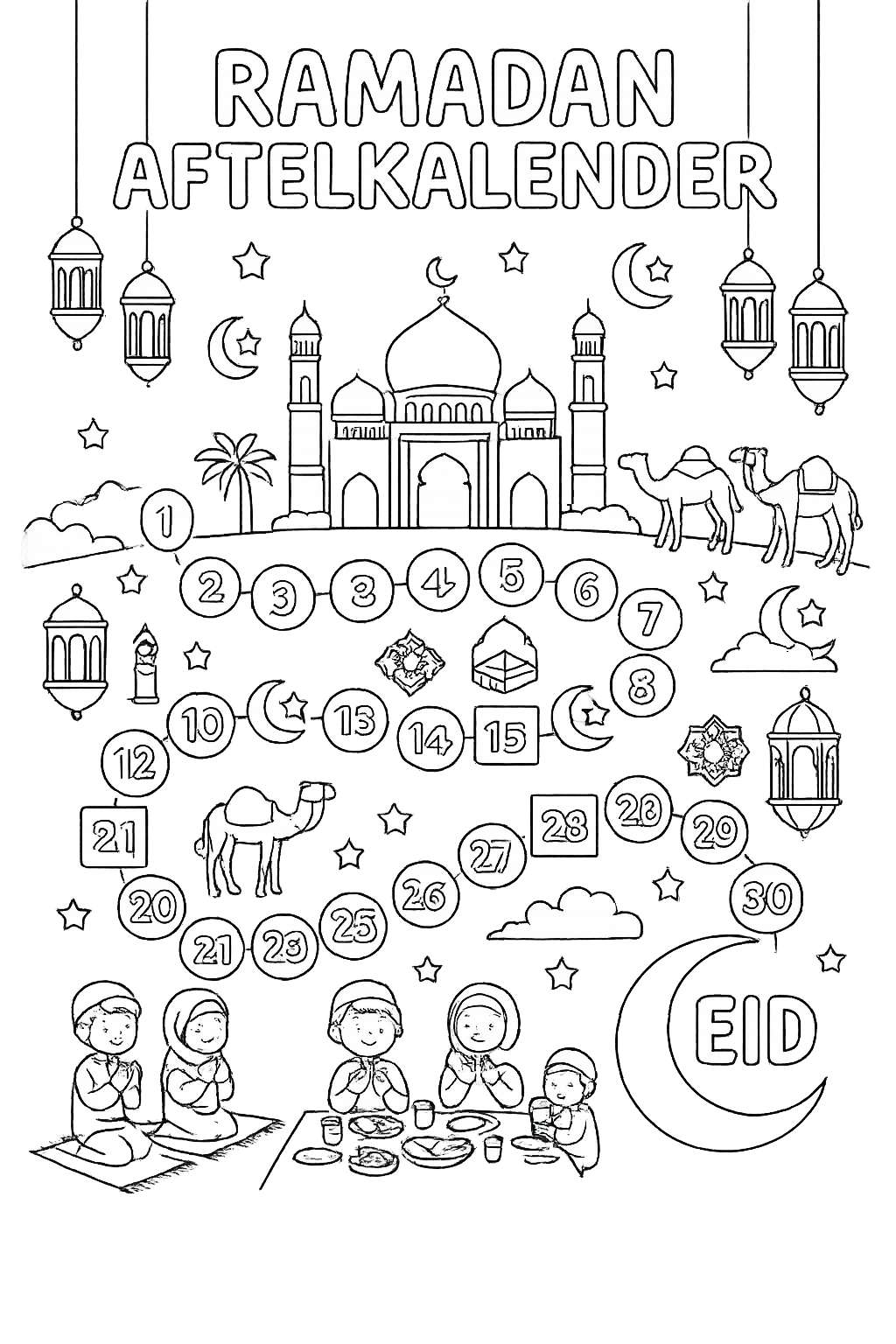 Dibujo para colorear Ramadan kalender line art