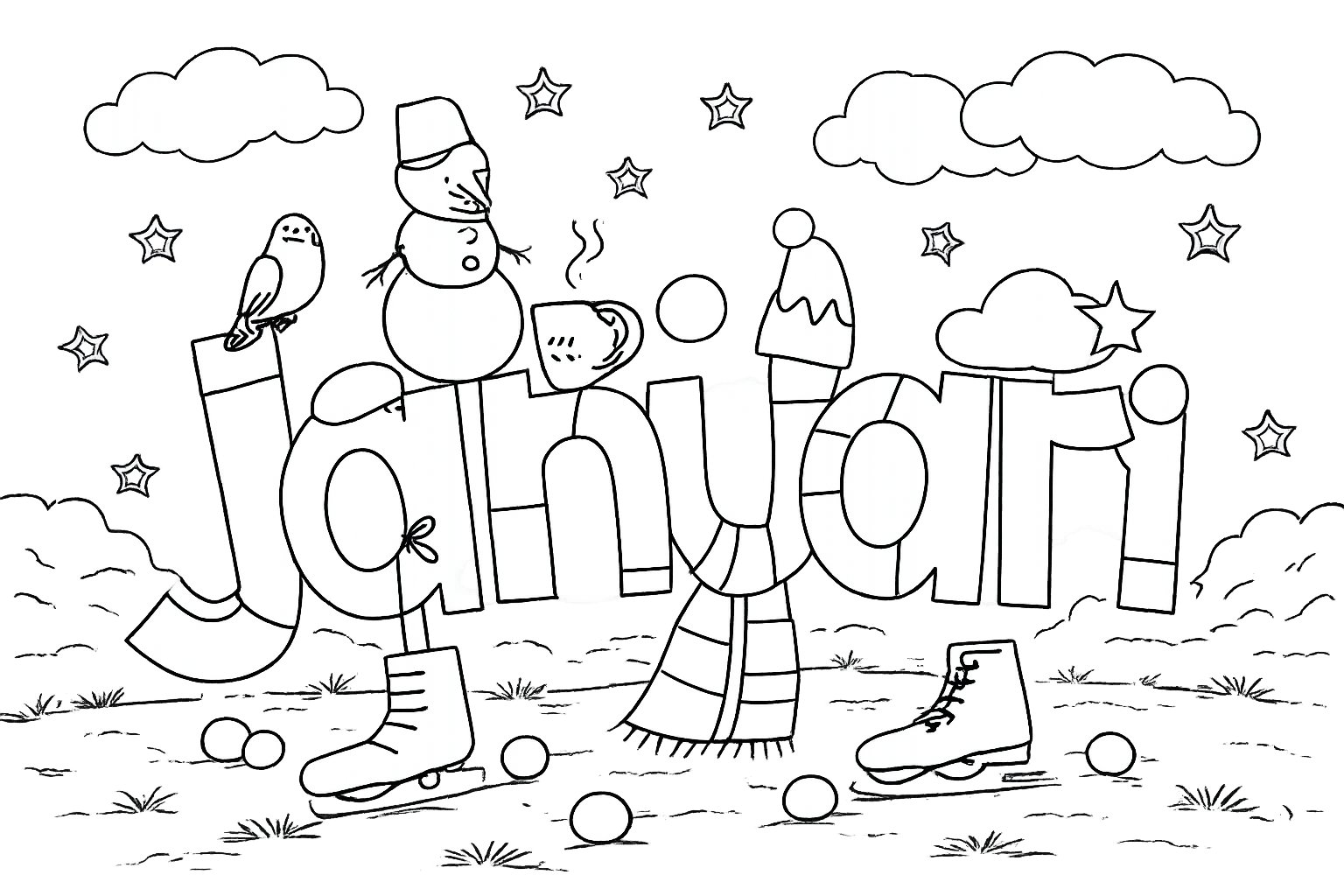 Dibujo para colorear Januari line art