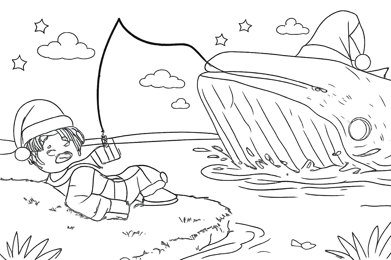 Fish It! Roblox kleurplaat - zwart-wit lijntekening