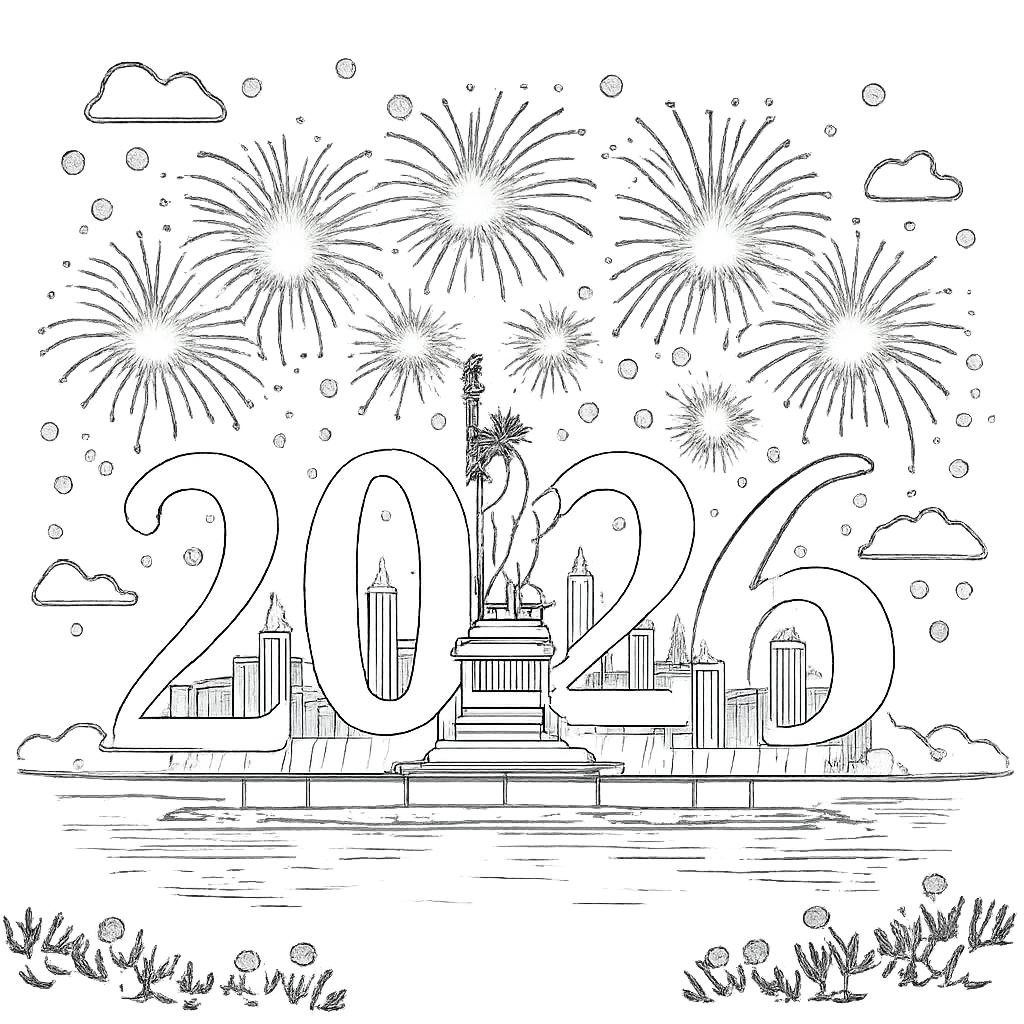 Coloriage Happy new Year dessin au trait