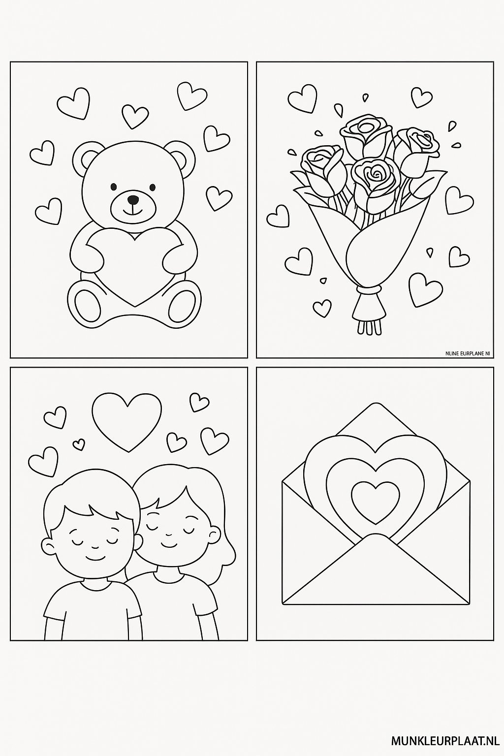 Plantilla de Colorear Gratis del Día de San Valentín - Variante 3 Plantilla para Niños