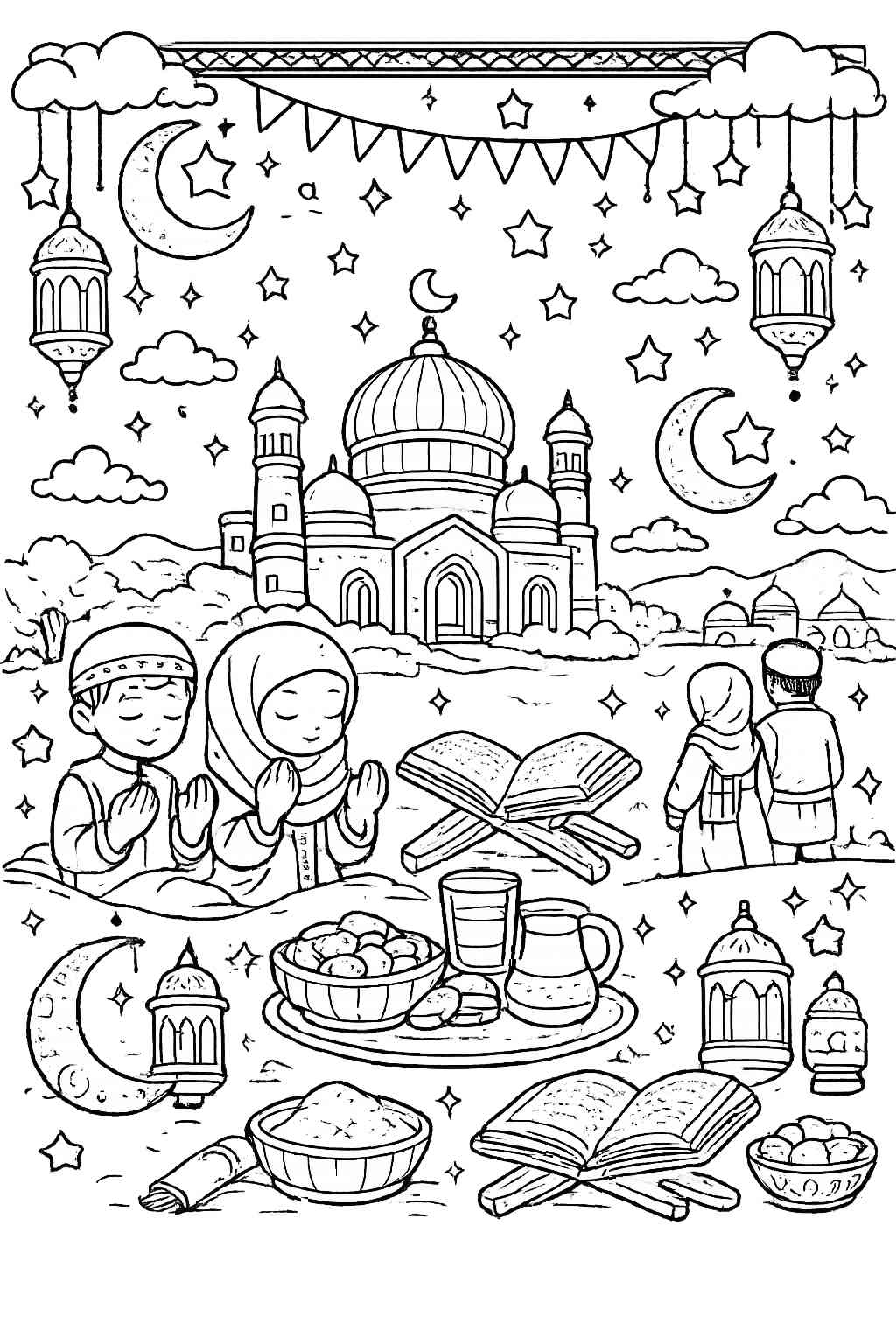 ramadan kleurplaat - zwart-wit lijntekening
