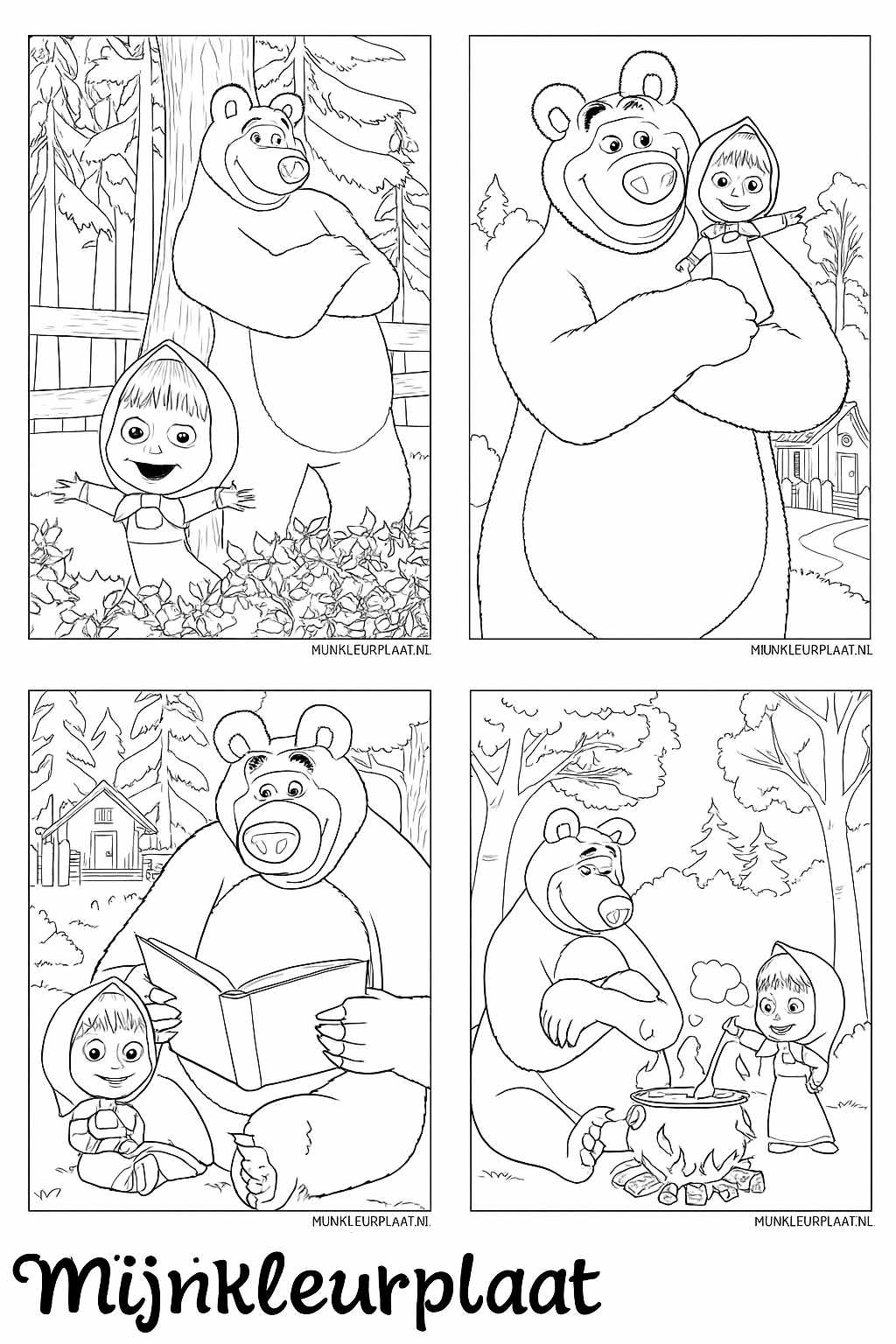 Plantilla de Coloreado Gratis Masha y el Oso - Variante 2 Plantilla de Coloreado para Niños