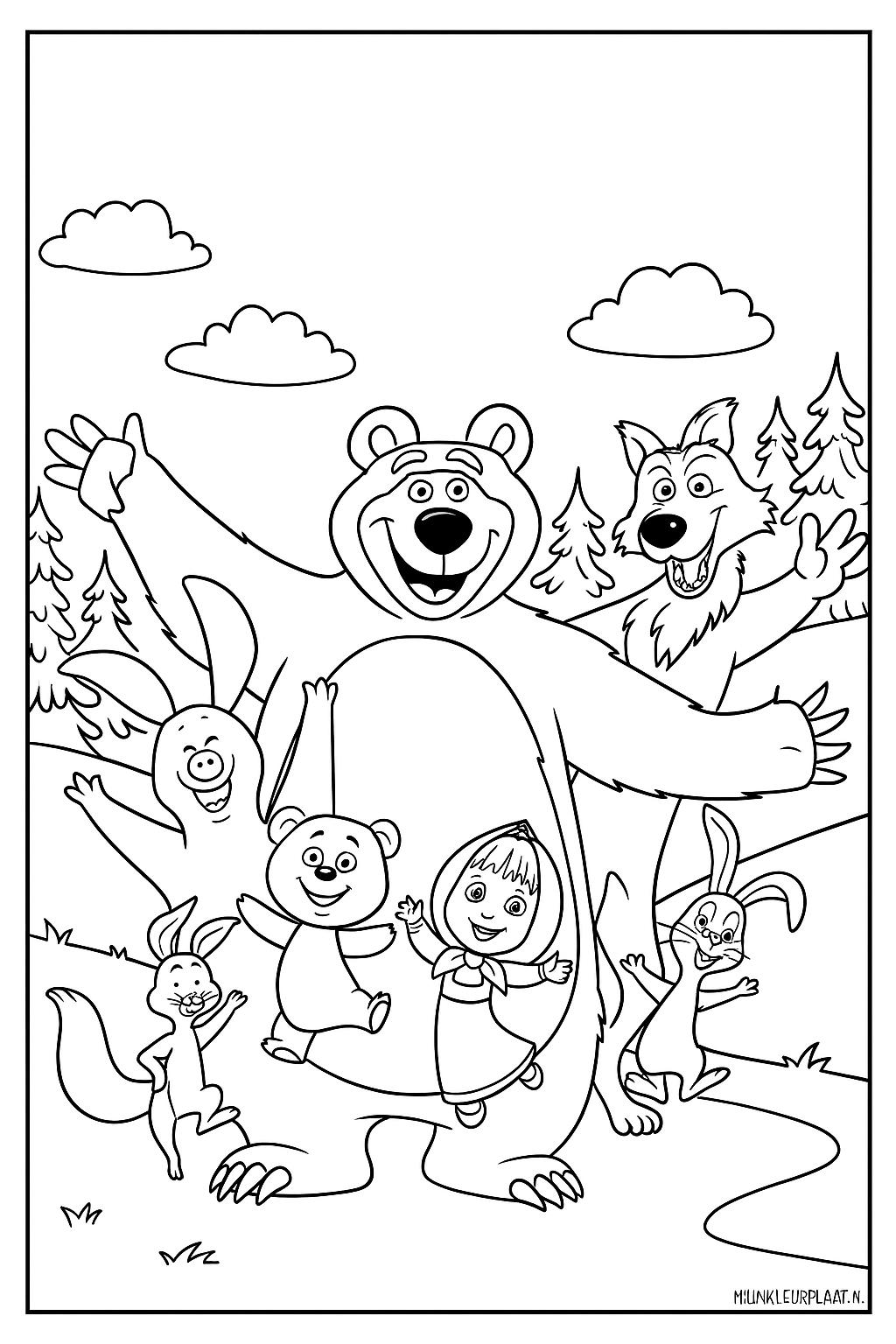 Plantilla de Coloreado Gratis Masha y el Oso - Variante 2 Plantilla de Coloreado para Niños