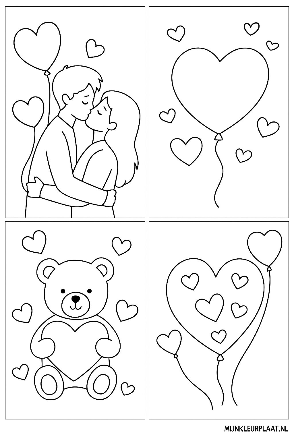 Plantilla de Colorear Gratis del Día de San Valentín - Variante 3 Plantilla para Niños