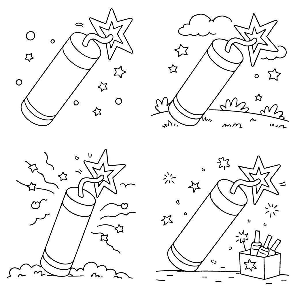 Coloriage rotje vuurwerk dessin au trait