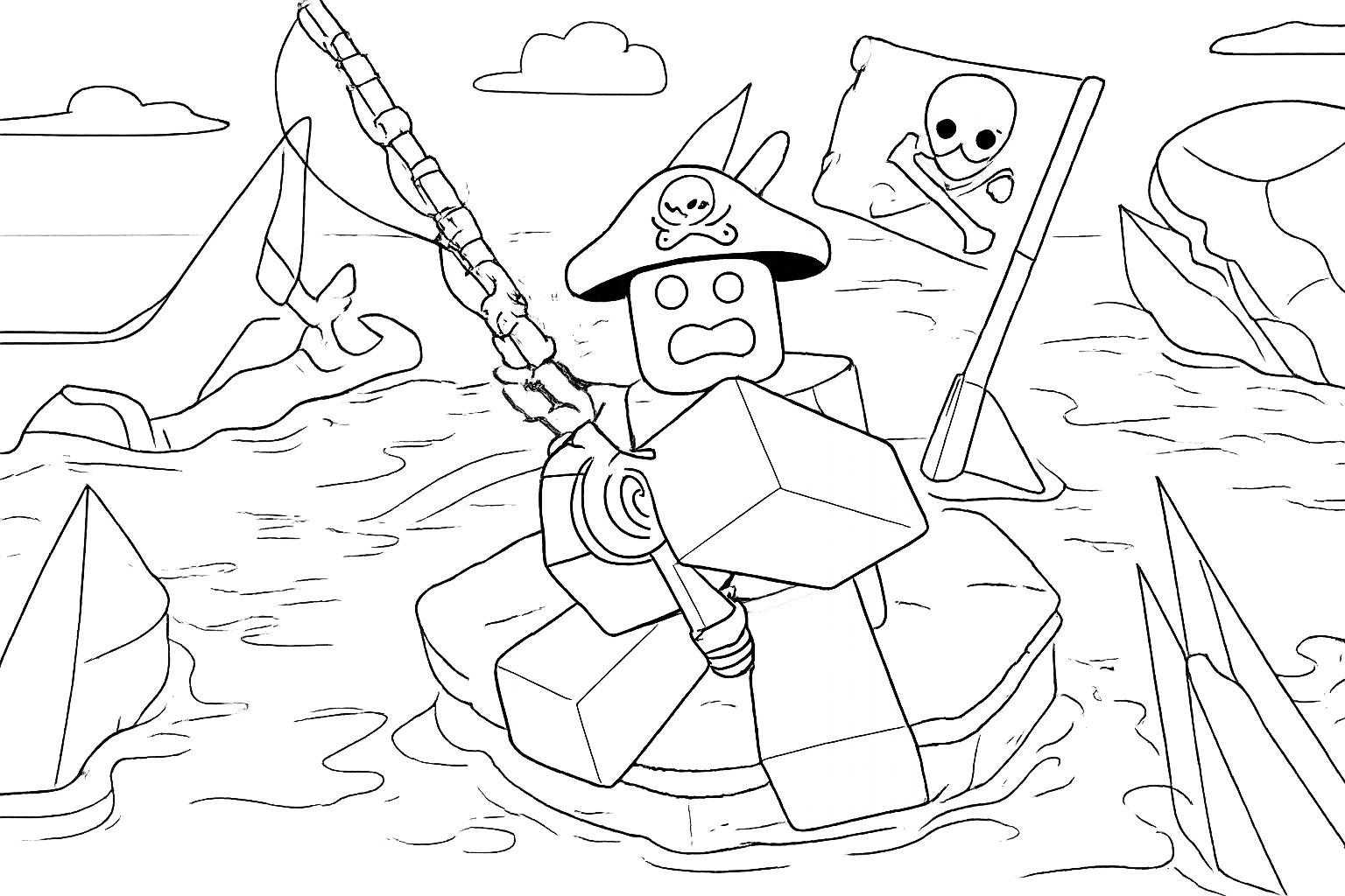 Fisch Roblox kleurplaat - zwart-wit lijntekening