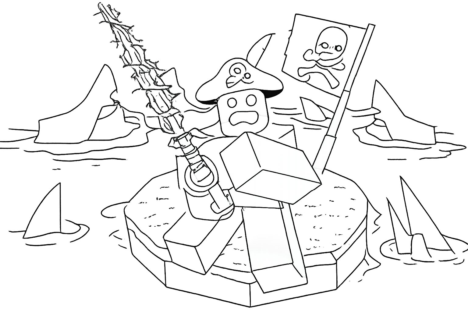 Fisch Roblox kleurplaat - zwart-wit lijntekening