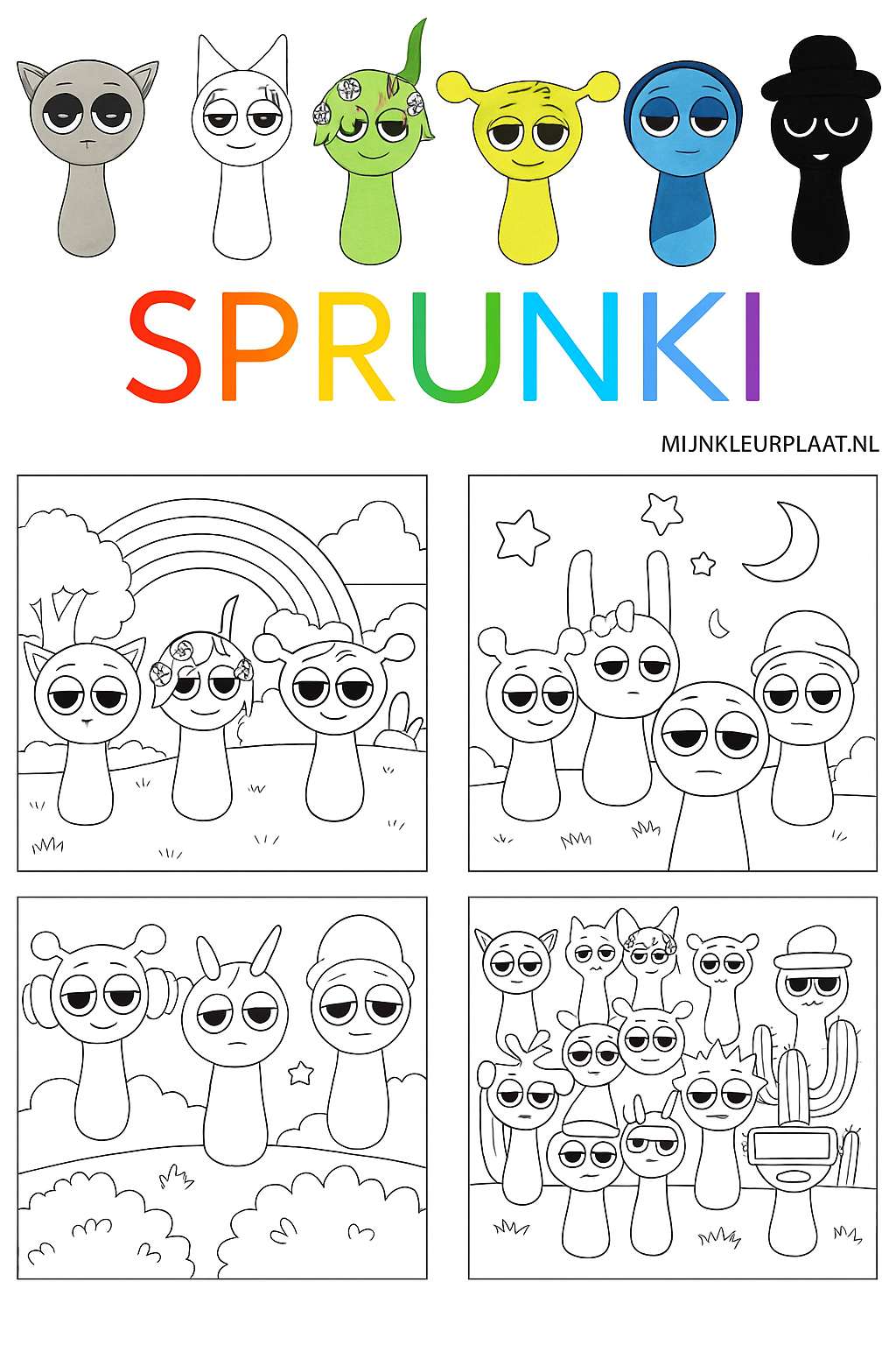 Plantilla de Coloreado Gratis Sprunki - Variante 3 Plantilla para Niños