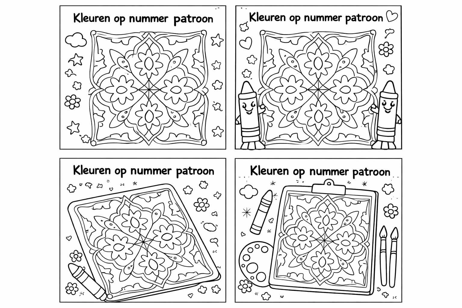 Kleuren op nummer patroon kleurplaat - zwart-wit lijntekening