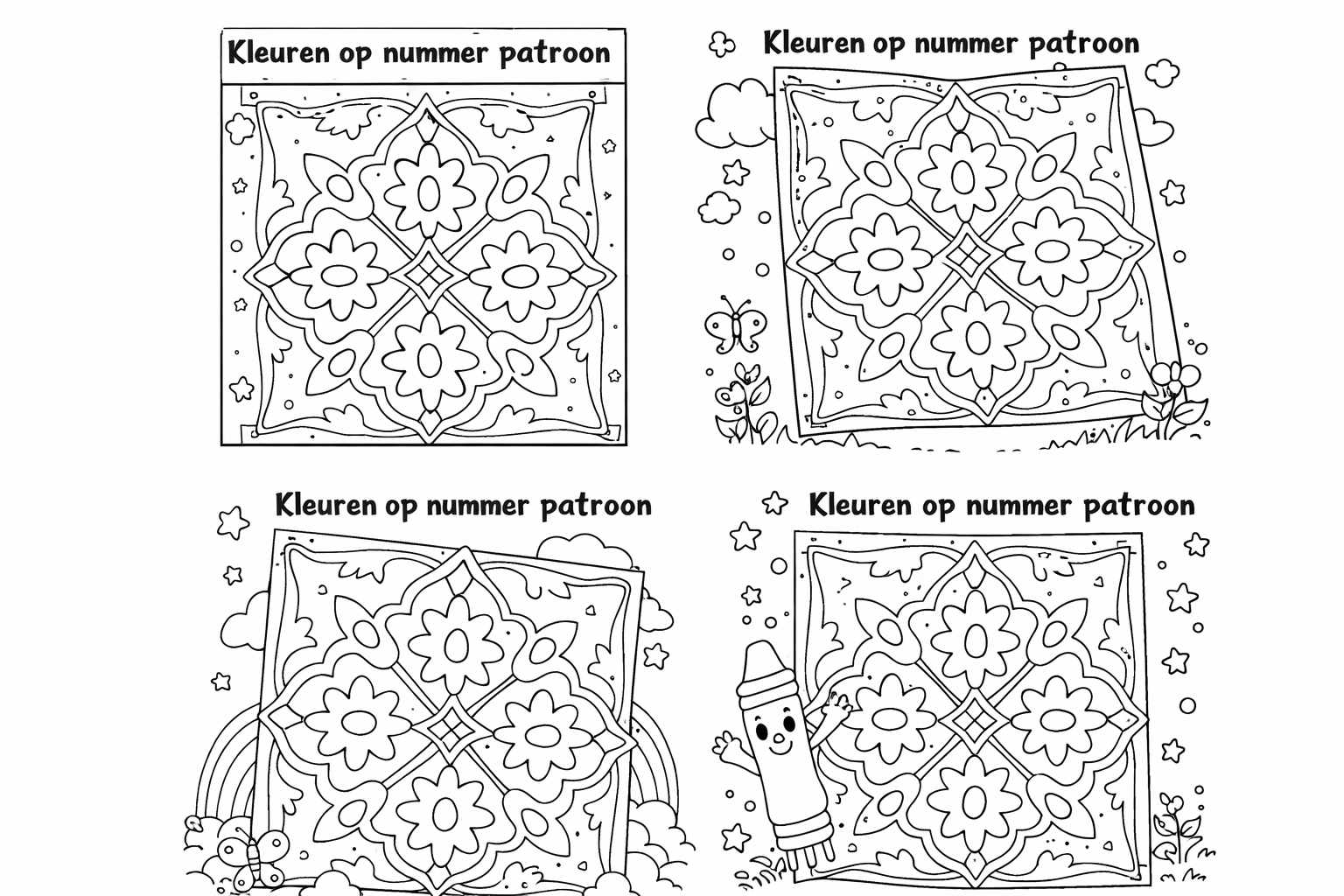 Kleuren op nummer patroon kleurplaat - zwart-wit lijntekening