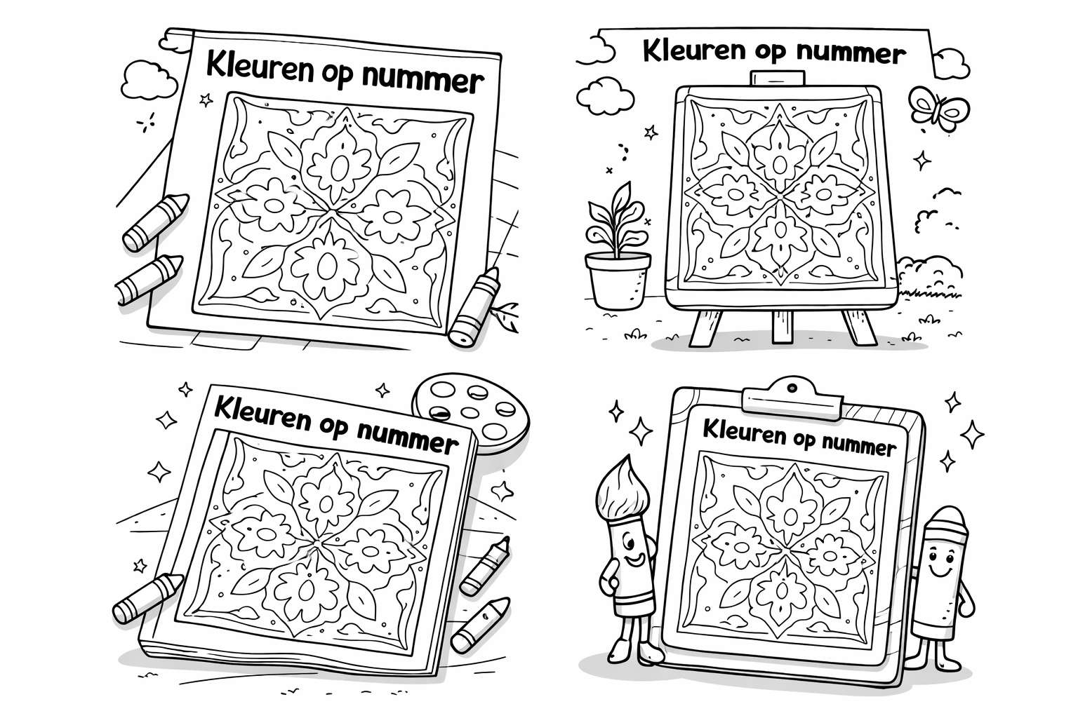 Kleuren op nummer patroon kleurplaat - zwart-wit lijntekening