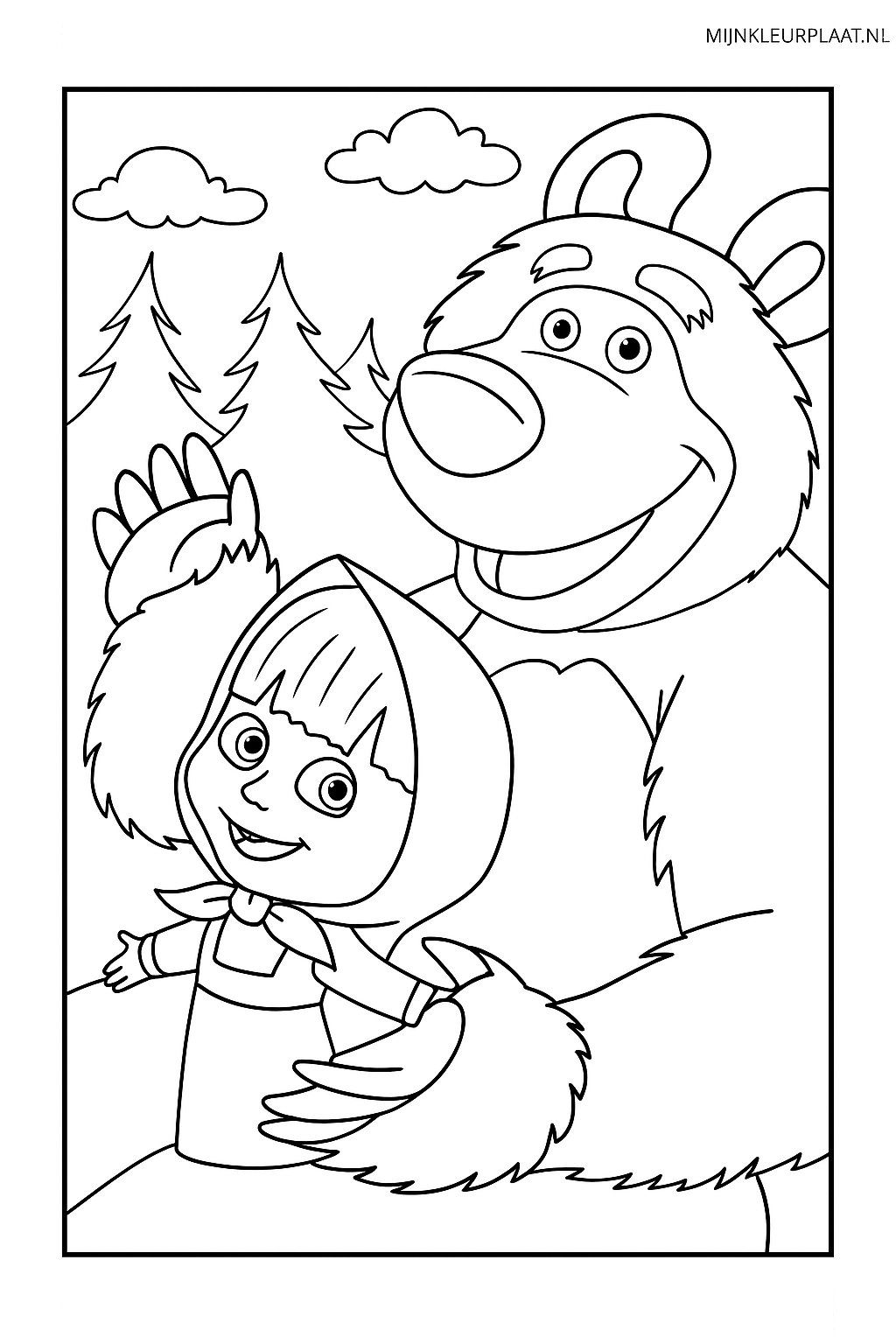 Plantilla de Coloreado Gratis Masha y el Oso - Variante 1 Plantilla para Niños