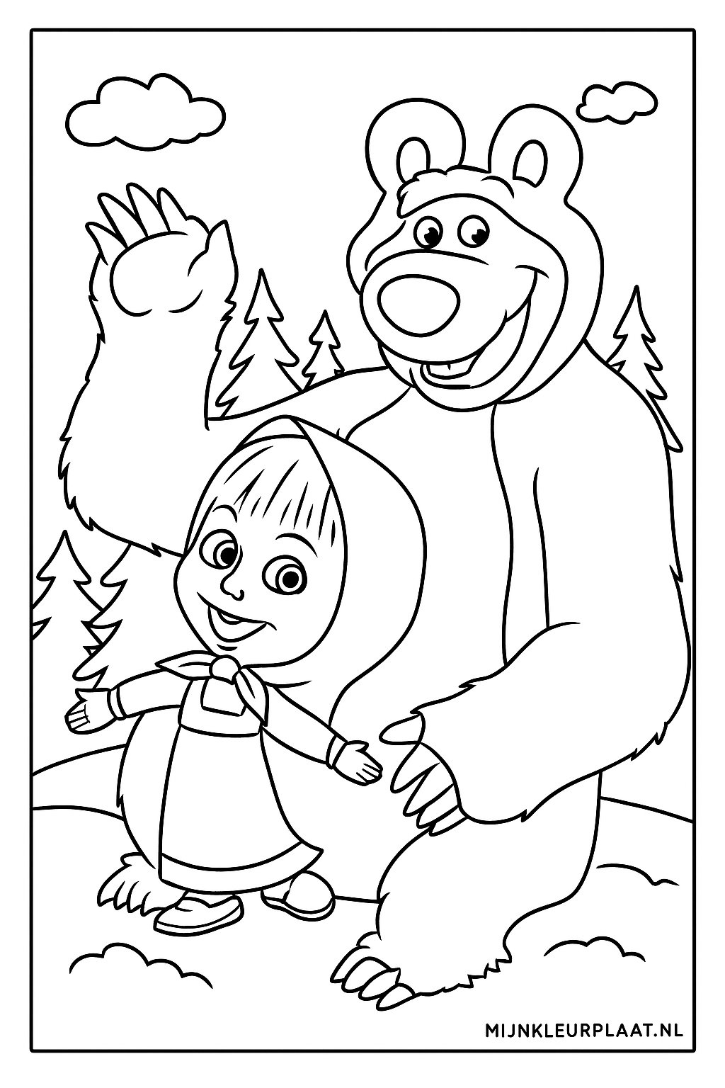 Plantilla de Coloreado Gratis Masha y el Oso - Variante 2 Plantilla de Coloreado para Niños