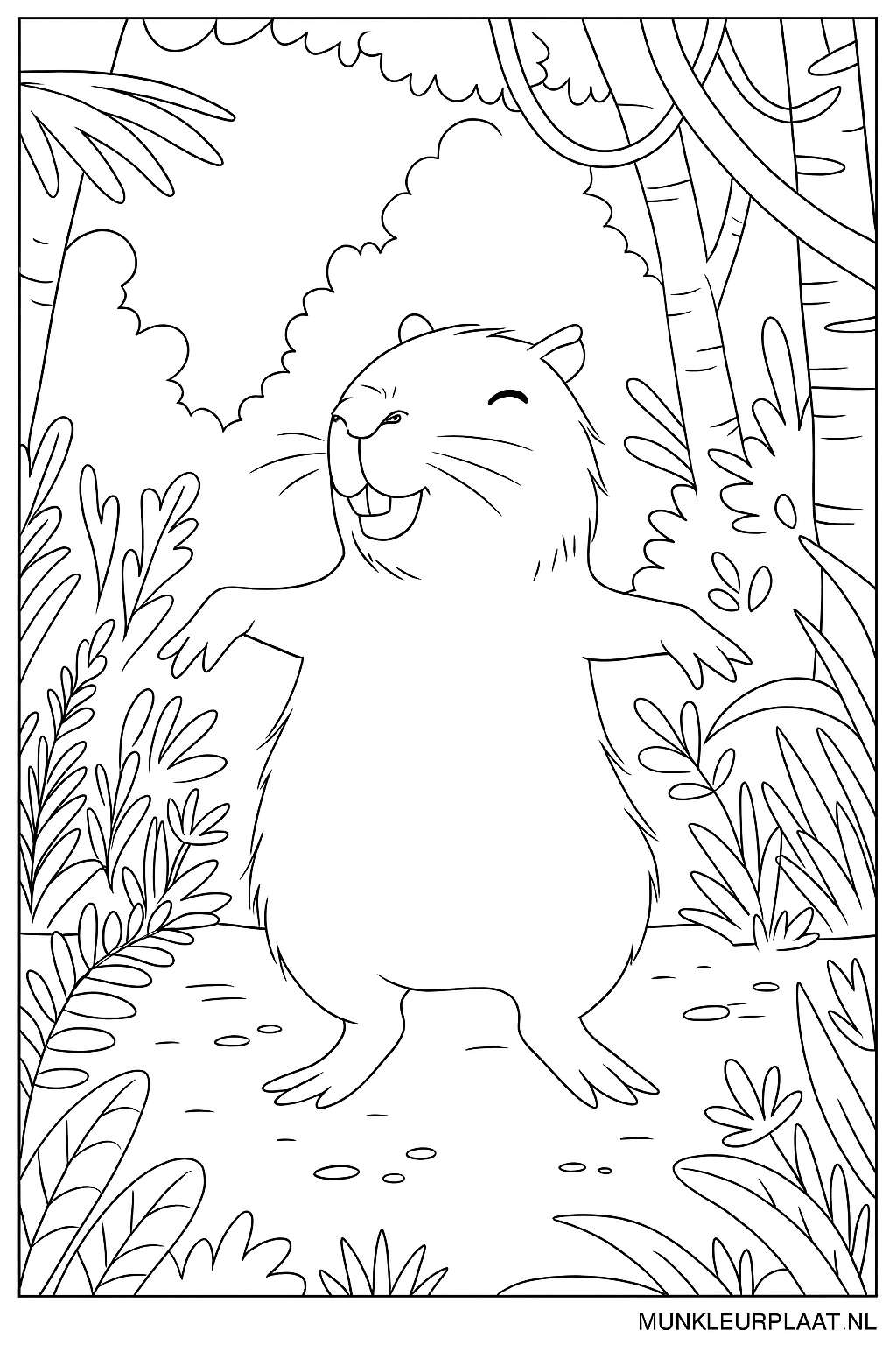 Plantilla de Coloreado Gratis de Capibara - Variante 4 Plantilla de Coloreado para Niños