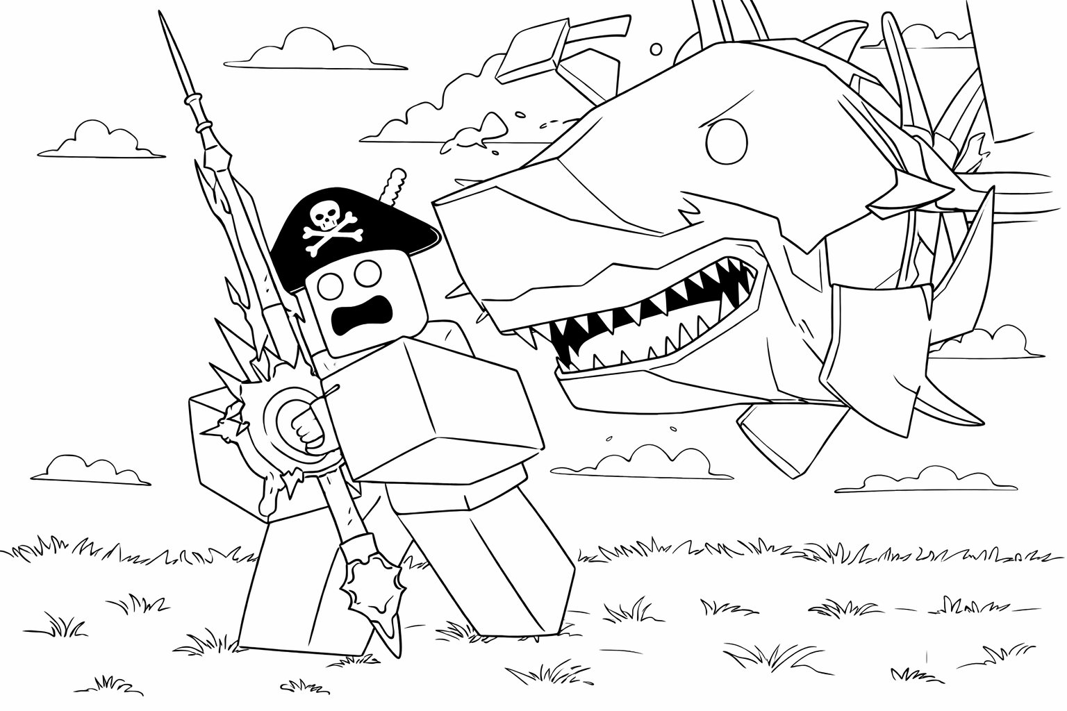 Coloriage Fisch Roblox dessin au trait