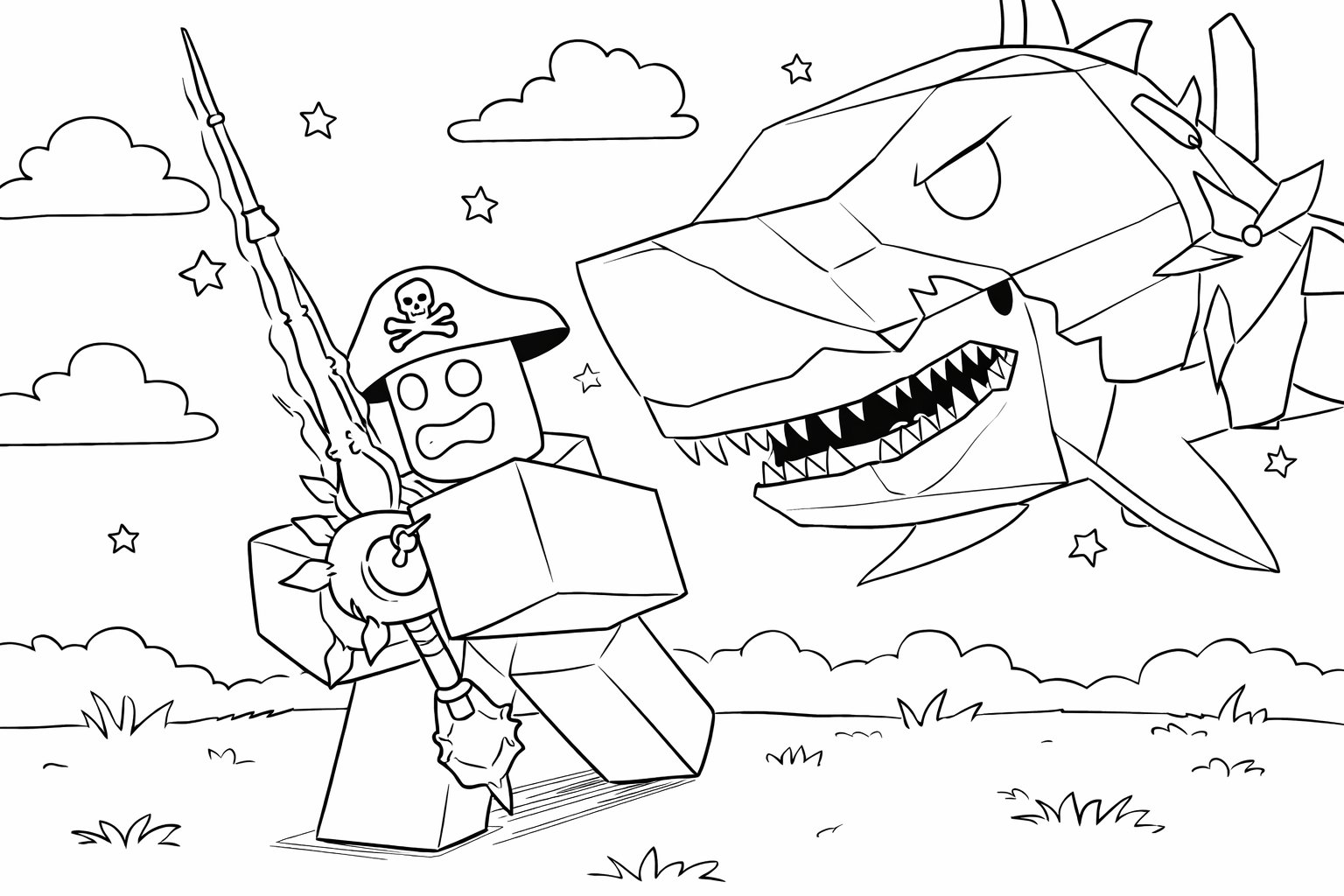 Coloriage Fisch Roblox dessin au trait