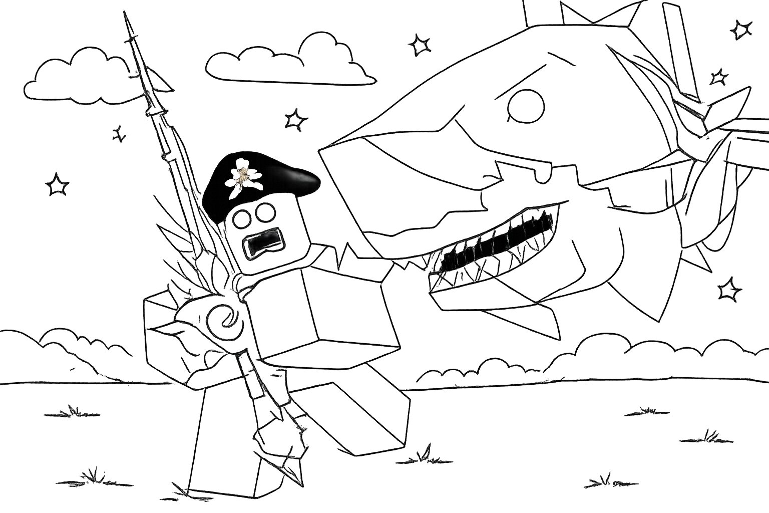 Coloriage Fisch Roblox dessin au trait