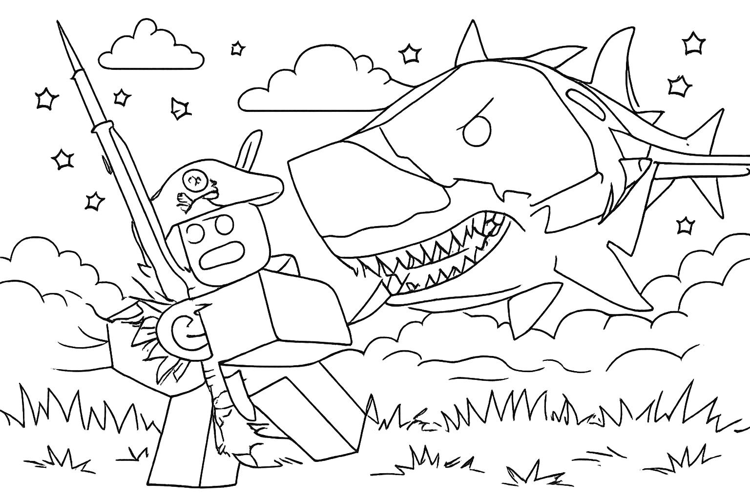 Coloriage Fisch Roblox dessin au trait