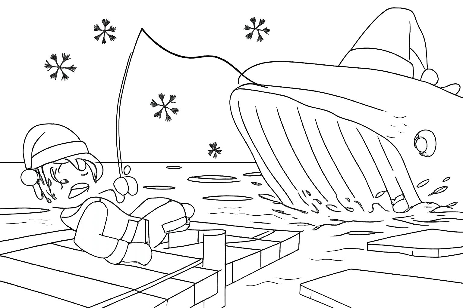 Fish It! Roblox kleurplaat - zwart-wit lijntekening