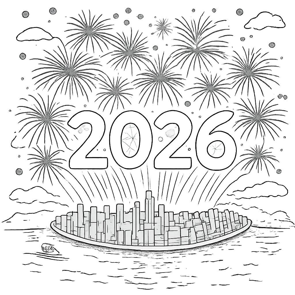 2026 vuurwerk coloring page line art