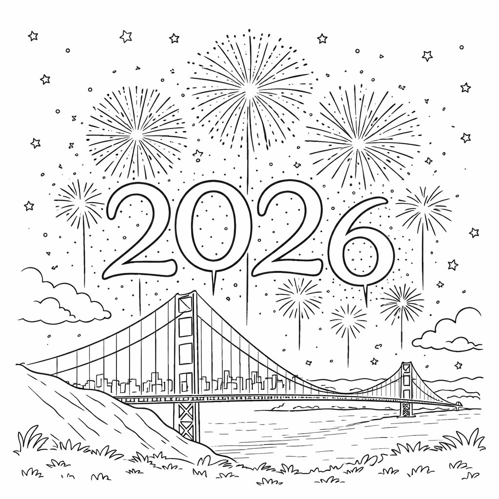 Coloriage oud en nieuw 2026 dessin au trait