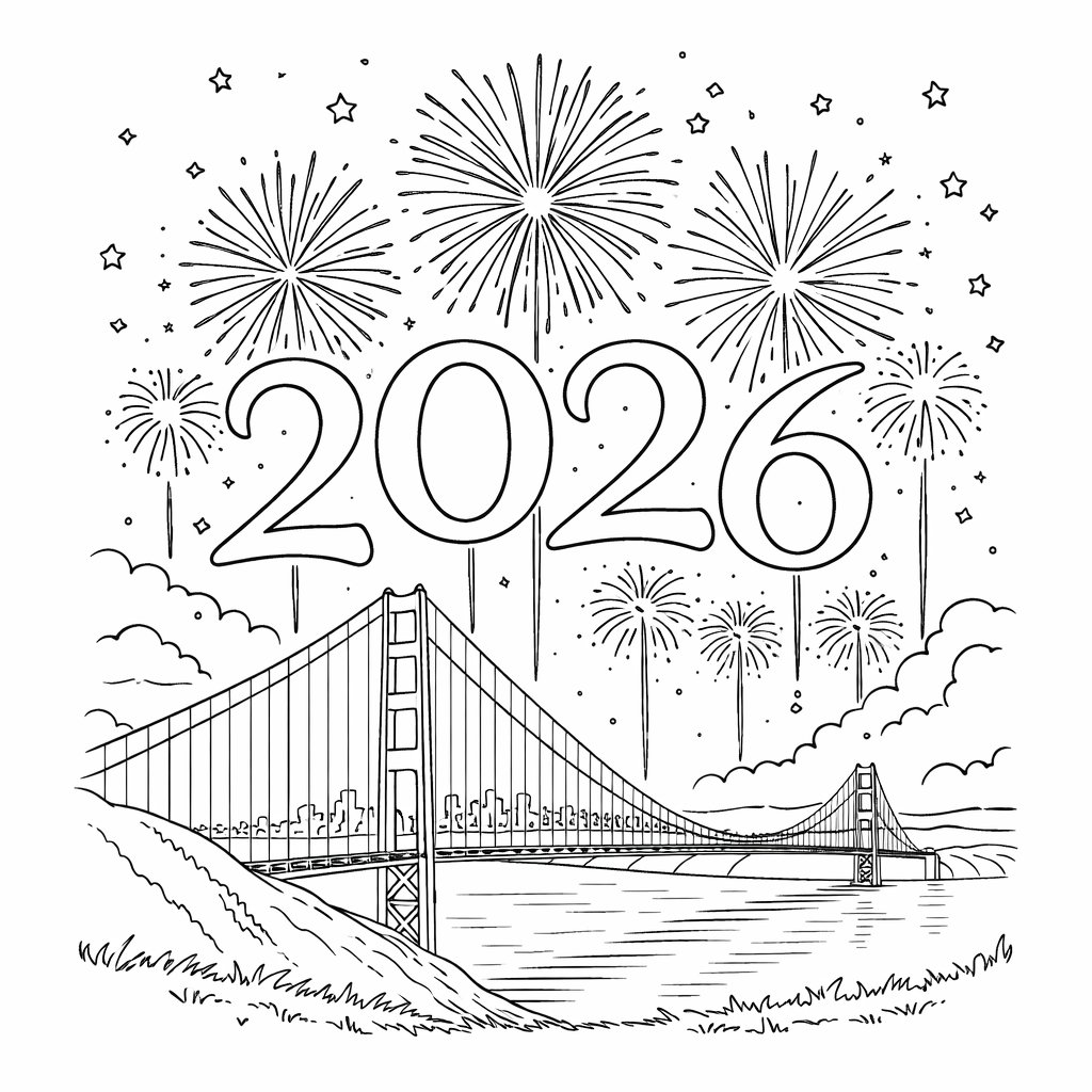 Coloriage oud en nieuw 2026 dessin au trait