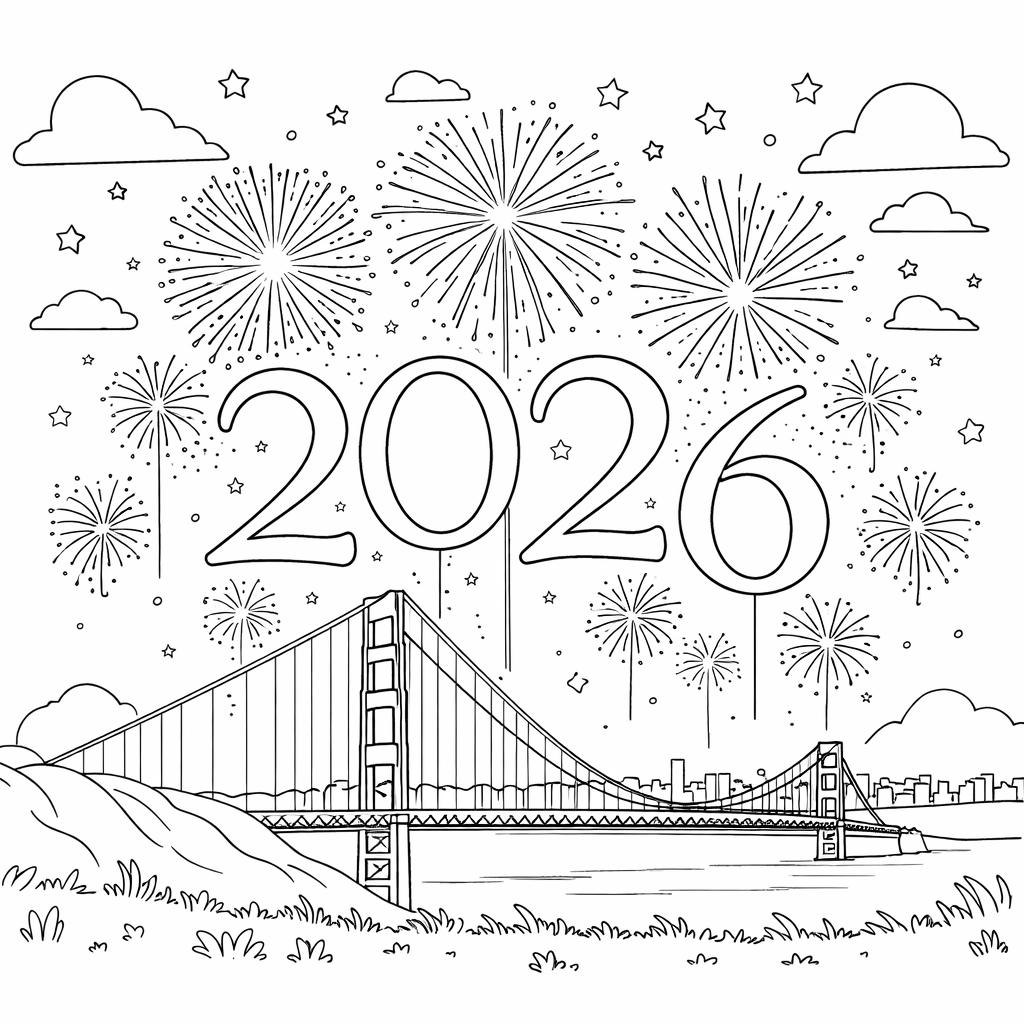 oud en nieuw 2026 coloring page line art