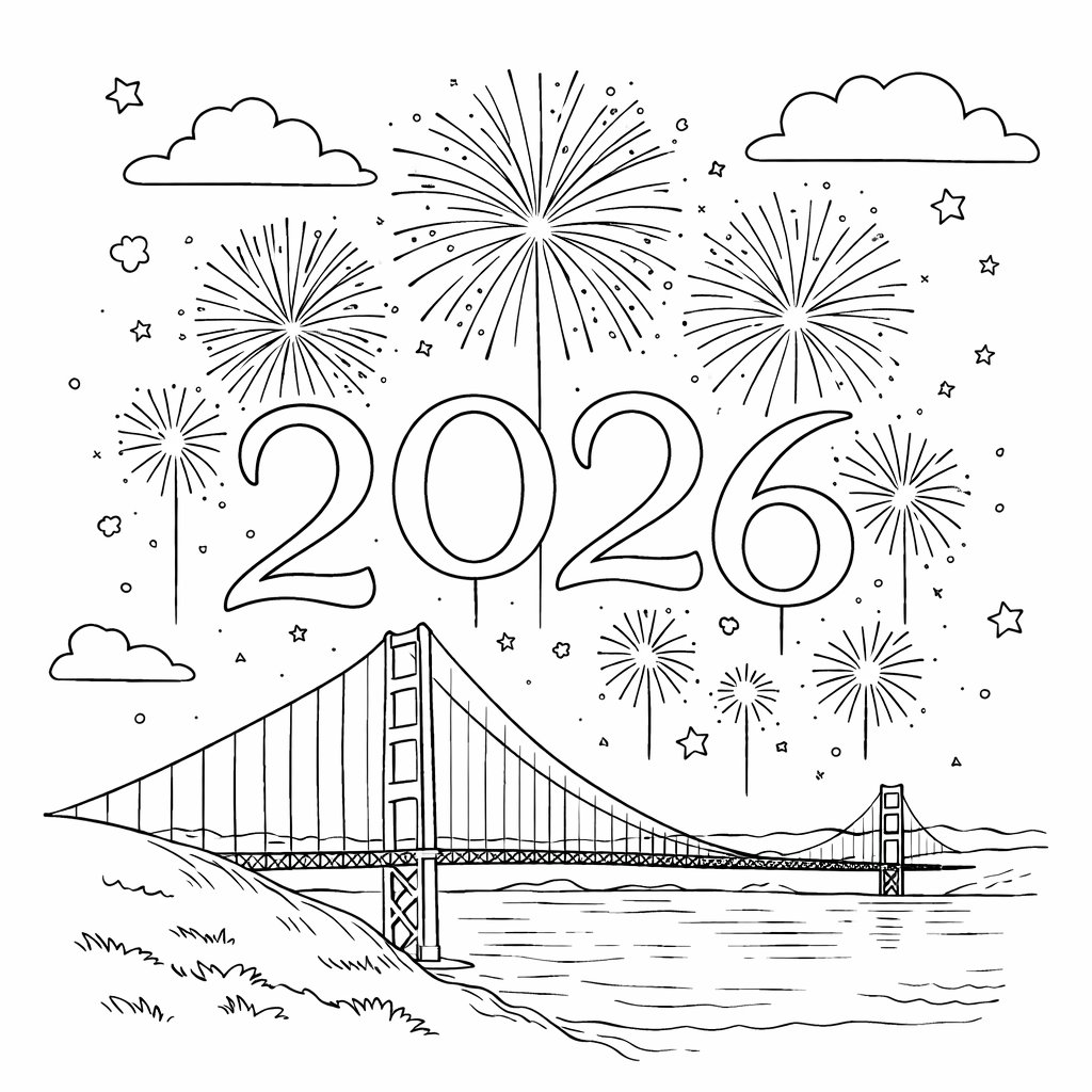 oud en nieuw 2026 coloring page line art