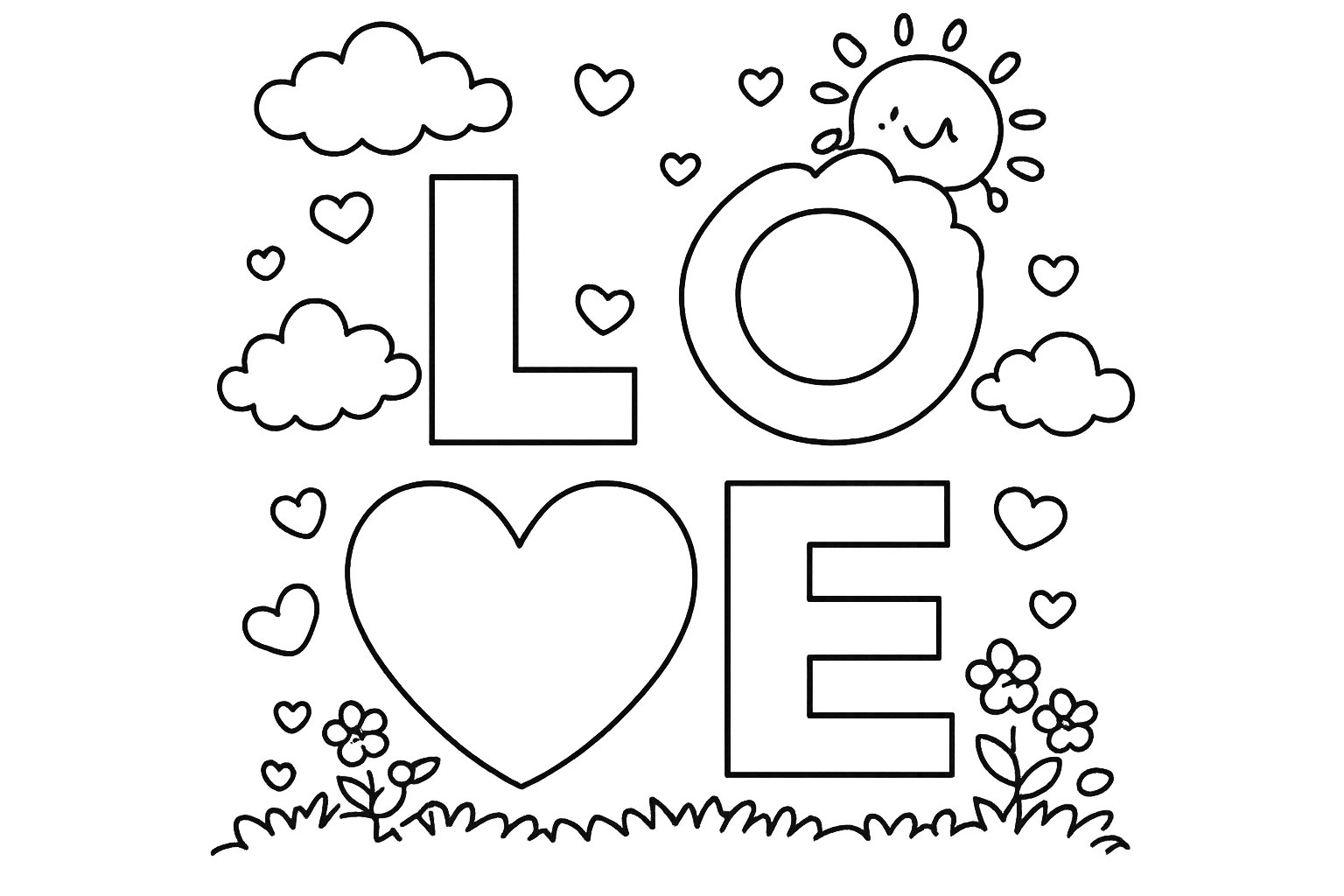 Valentijnsdag kleurplaat - zwart-wit lijntekening