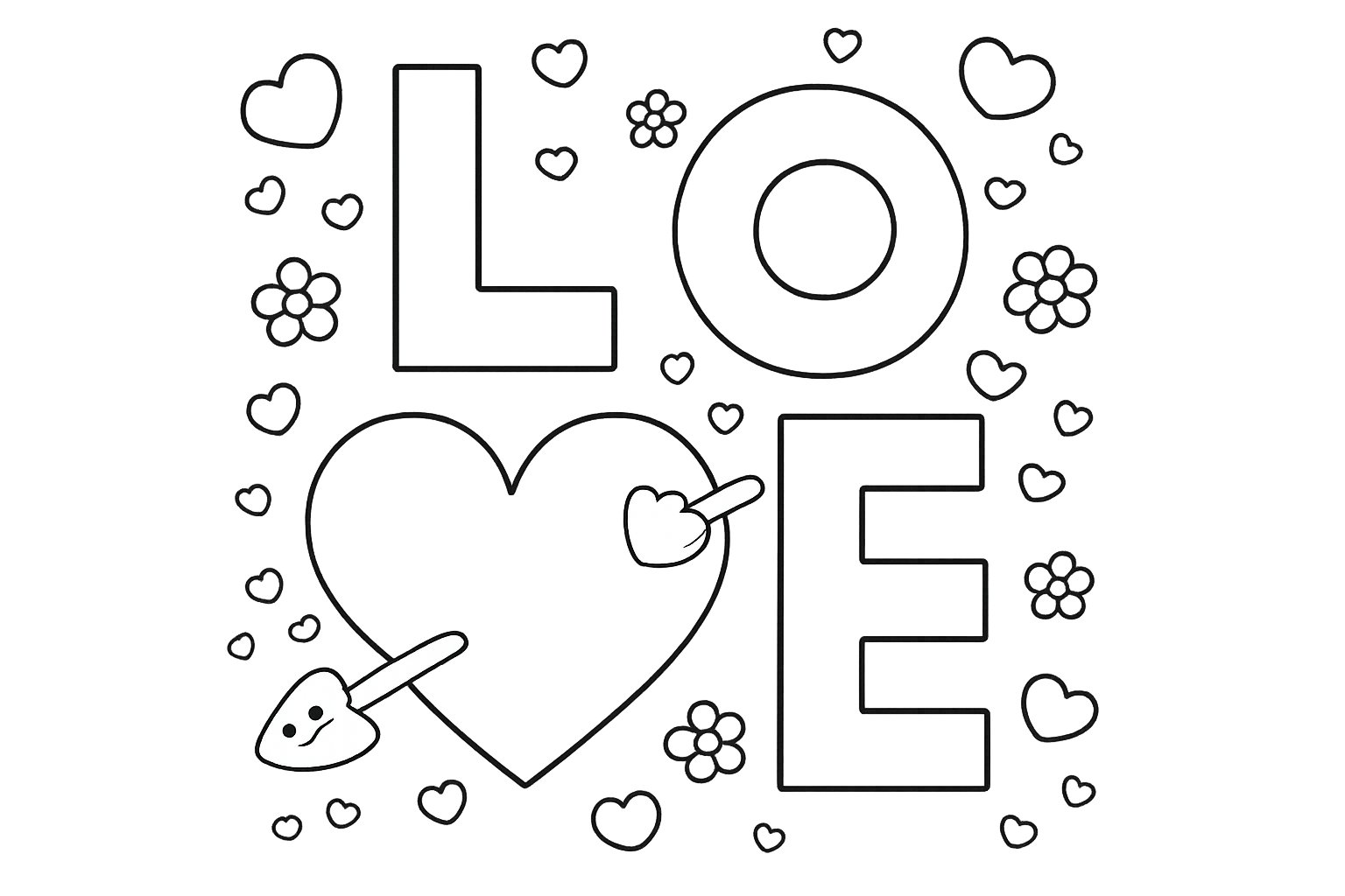 Valentijnsdag kleurplaat - zwart-wit lijntekening