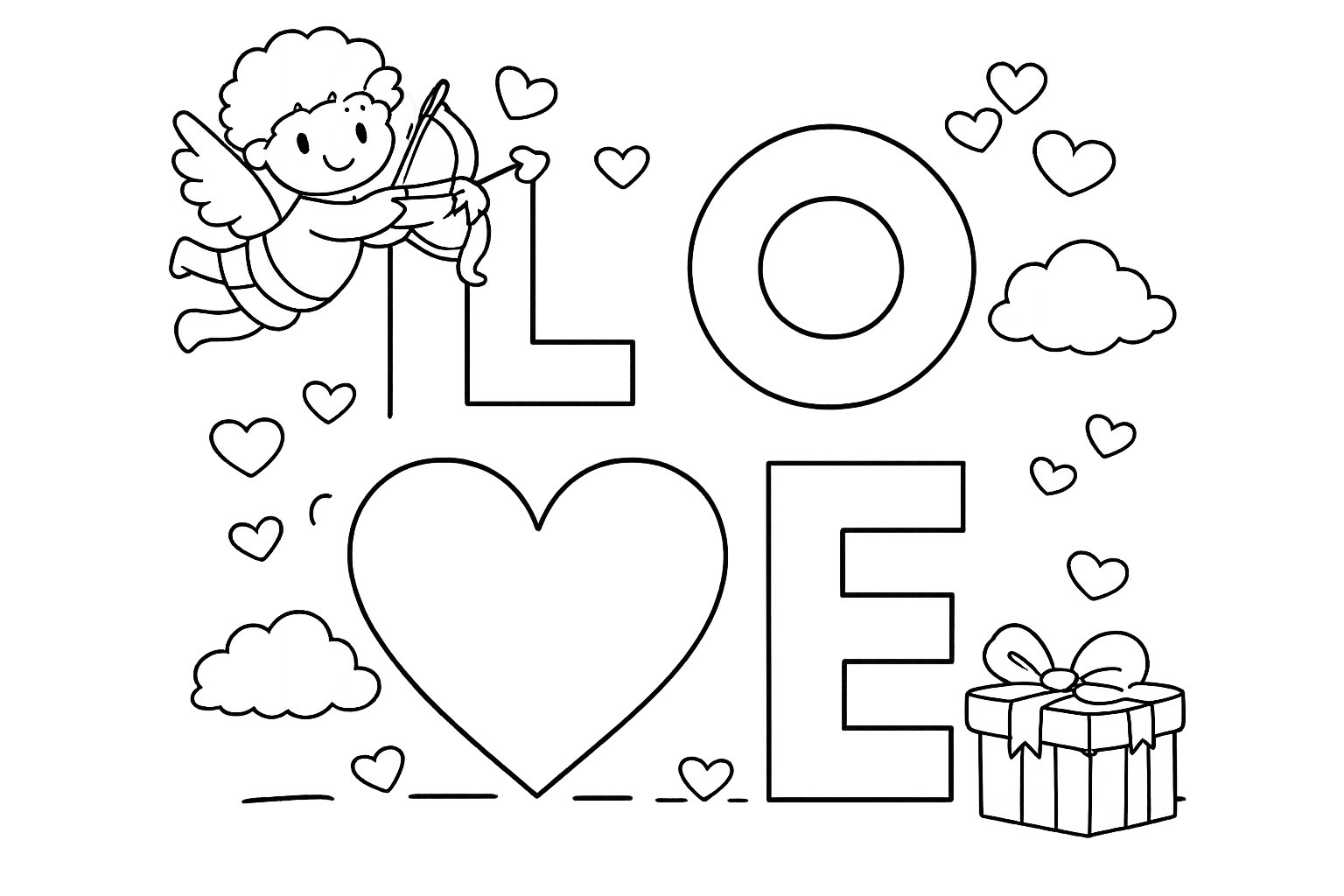 Valentijnsdag kleurplaat - zwart-wit lijntekening