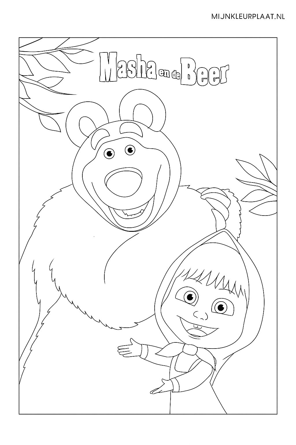 Plantilla de Coloreado Gratis Masha y el Oso - Variante 2 Plantilla de Coloreado para Niños