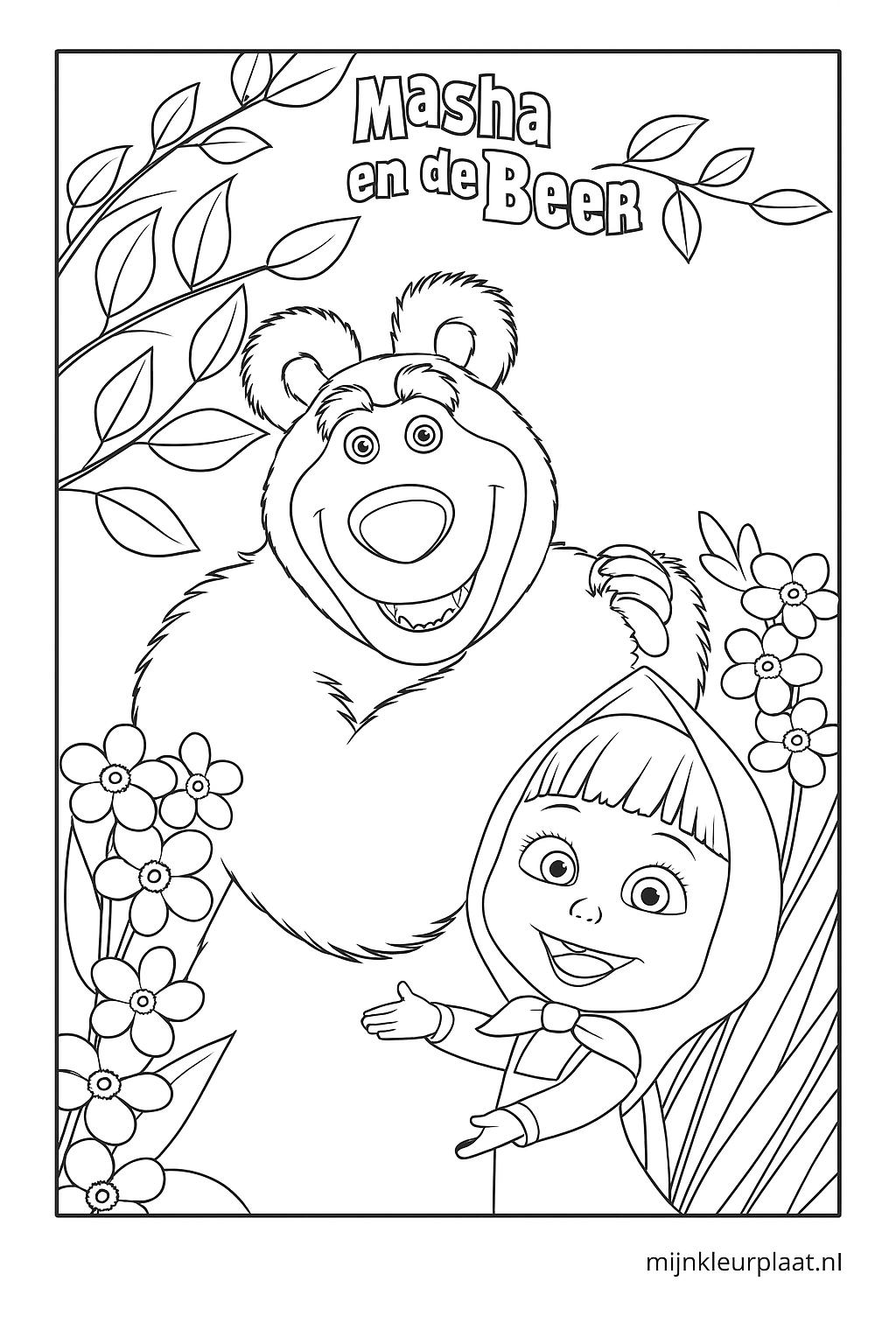Plantilla de Coloreado Gratis Masha y el Oso - Variante 4 Plantilla para Niños