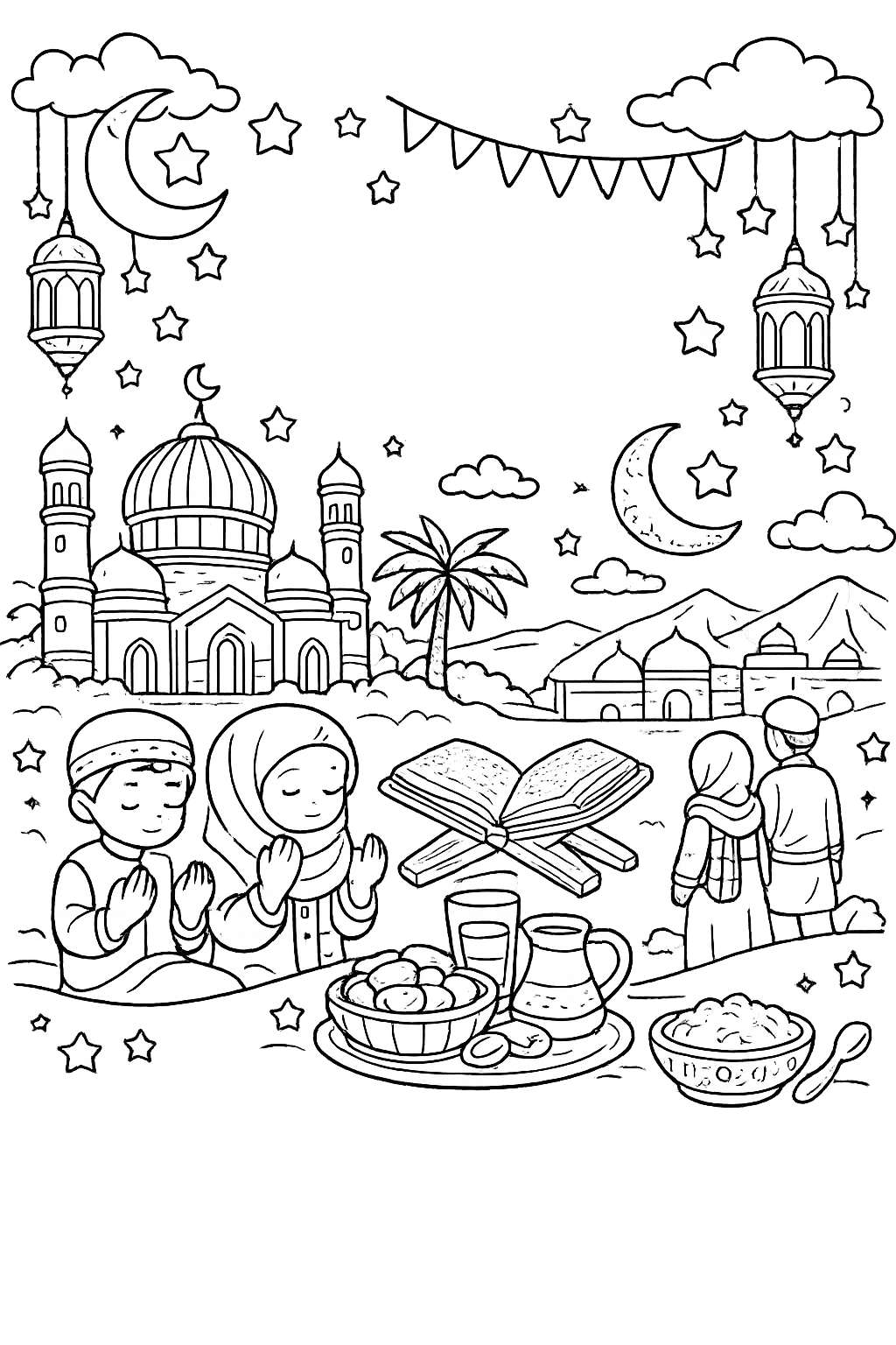 ramadan kleurplaat - zwart-wit lijntekening