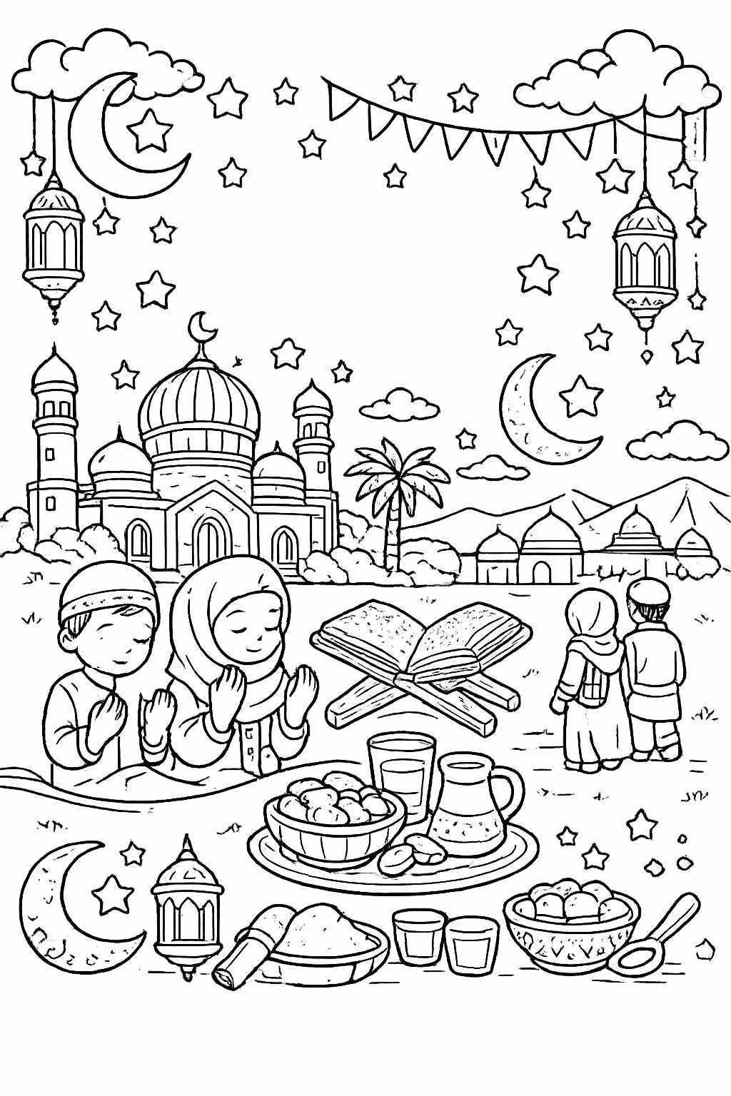 Dibujo para colorear ramadan line art