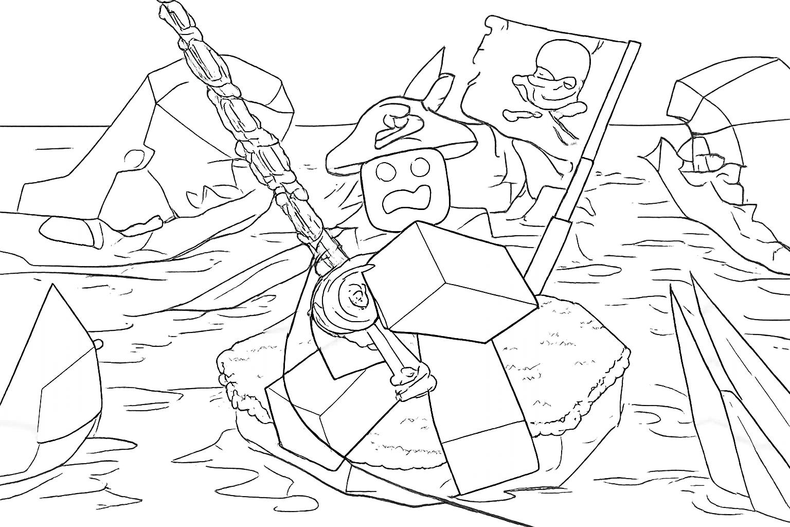 Fisch Roblox kleurplaat - zwart-wit lijntekening