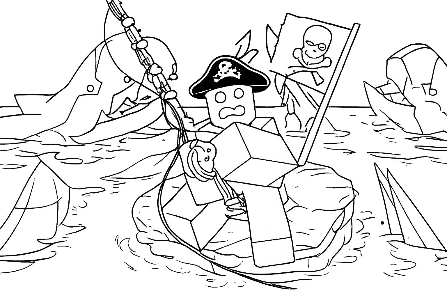 Fisch Roblox kleurplaat - zwart-wit lijntekening