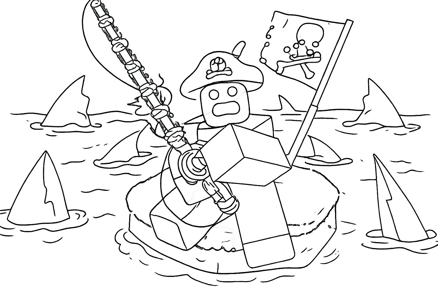 Fisch Roblox kleurplaat - zwart-wit lijntekening