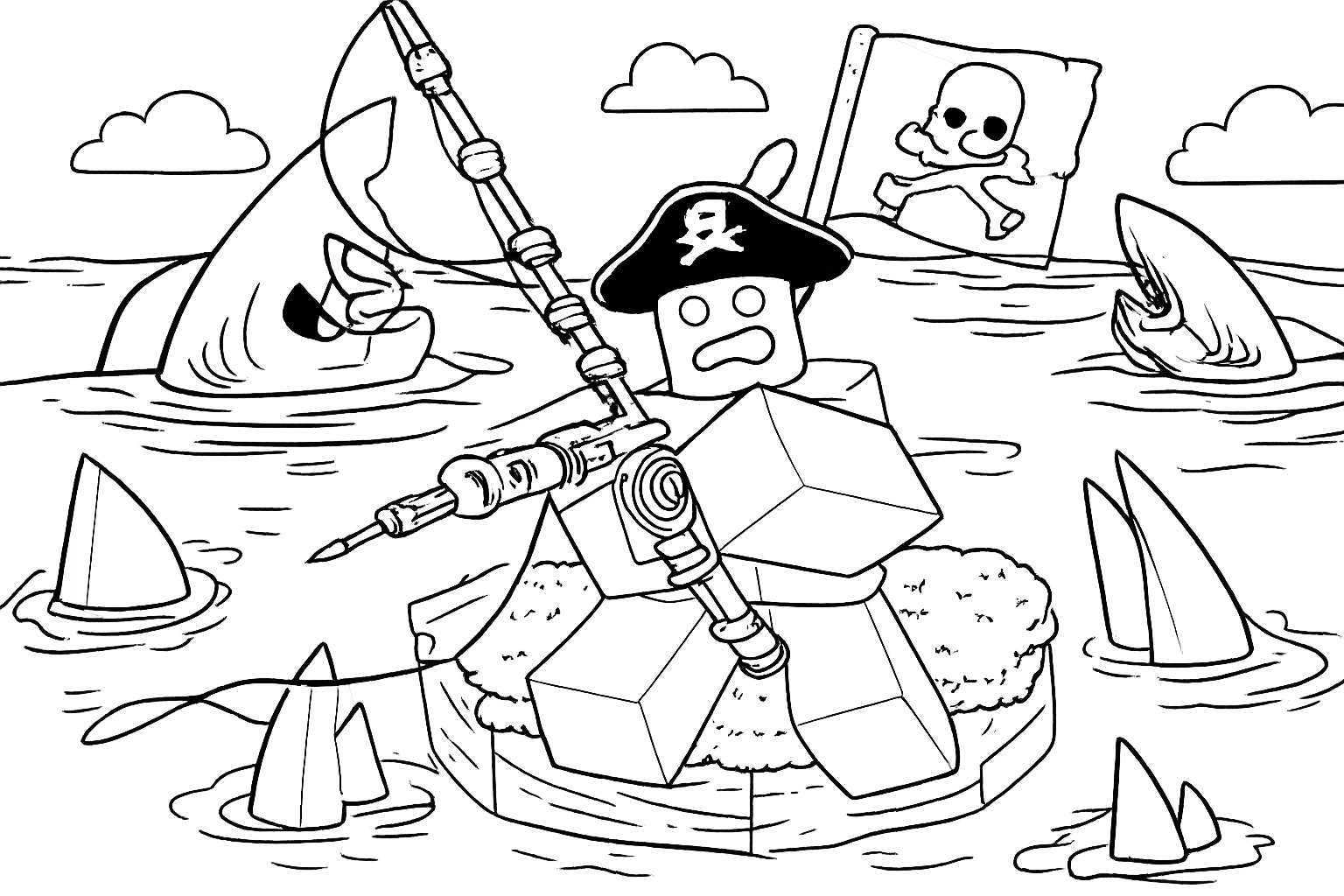 Fisch Roblox kleurplaat - zwart-wit lijntekening