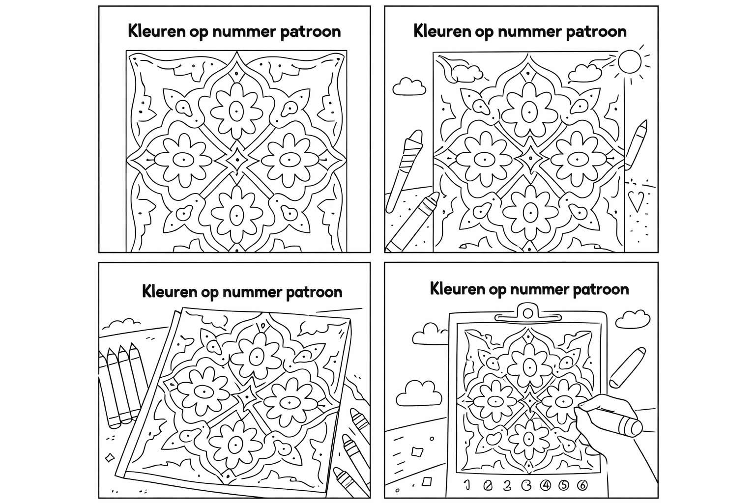 Kleuren op nummer patroon coloring page line art