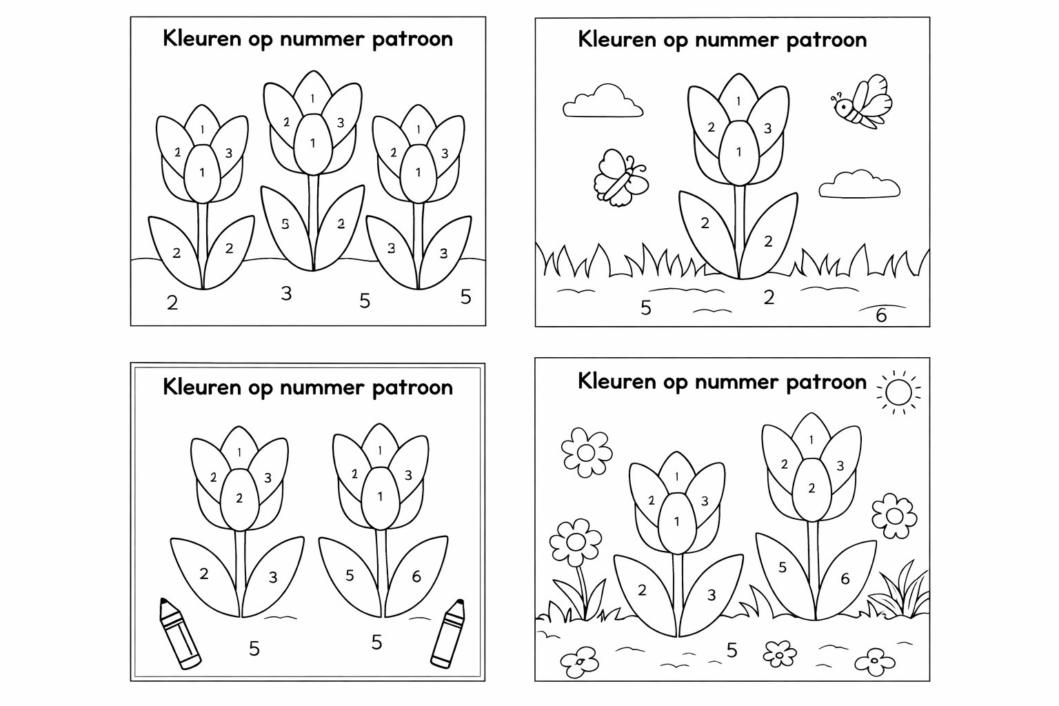 Kleuren op nummer patroon kleurplaat - zwart-wit lijntekening