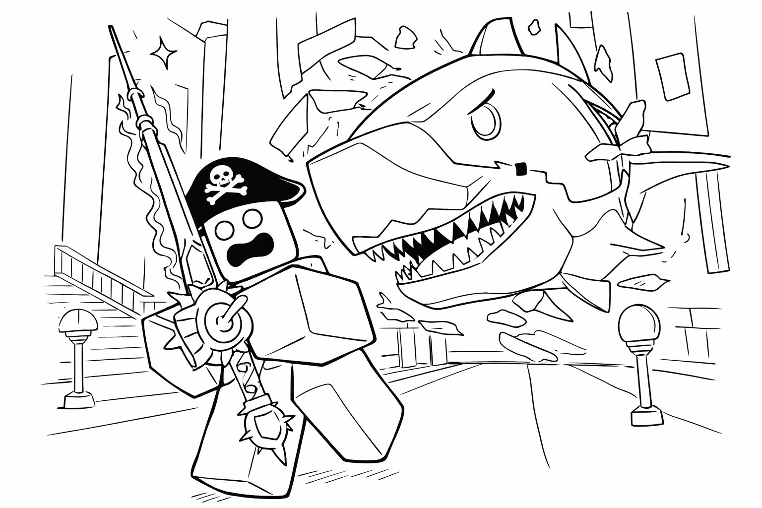 Coloriage Fisch Roblox dessin au trait