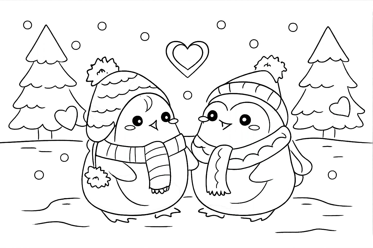 pinguin liefde koppel Malvorlage Linienzeichnung