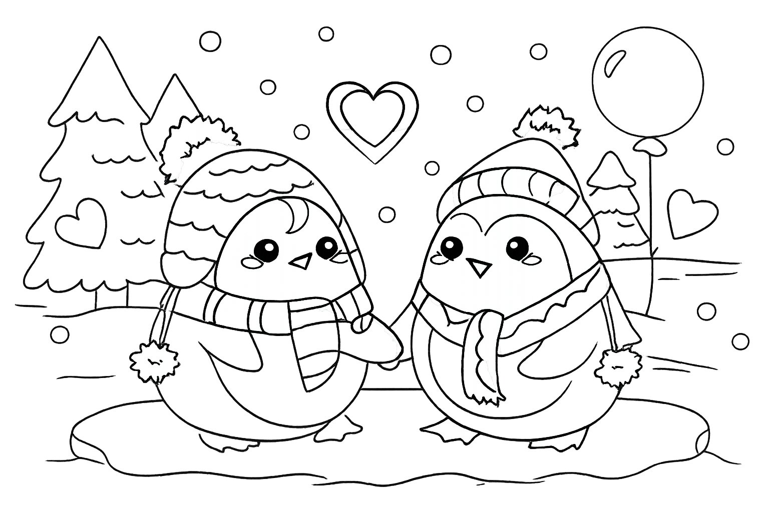 Coloriage pinguin liefde koppel dessin au trait