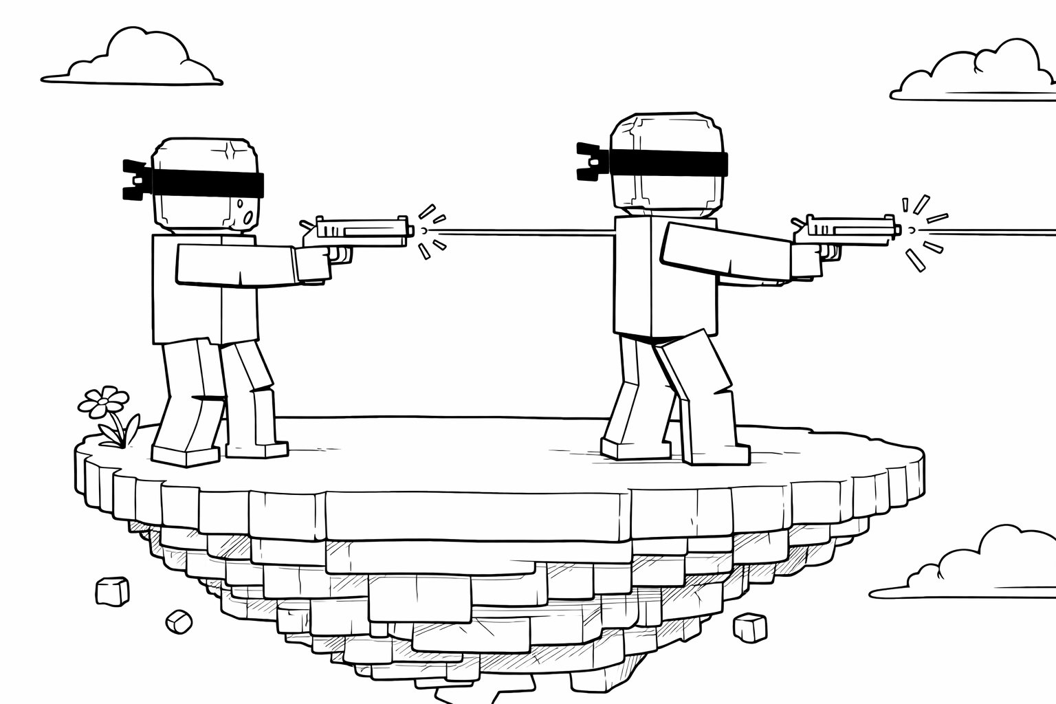 [UPD] Blind Shot Roblox kleurplaat - zwart-wit lijntekening