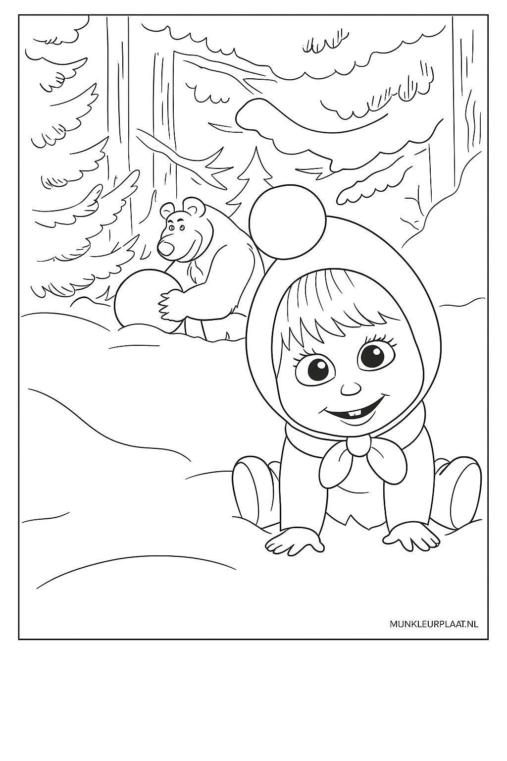 Plantilla de Coloreado Gratis Masha y el Oso - Variante 1 Plantilla para Niños