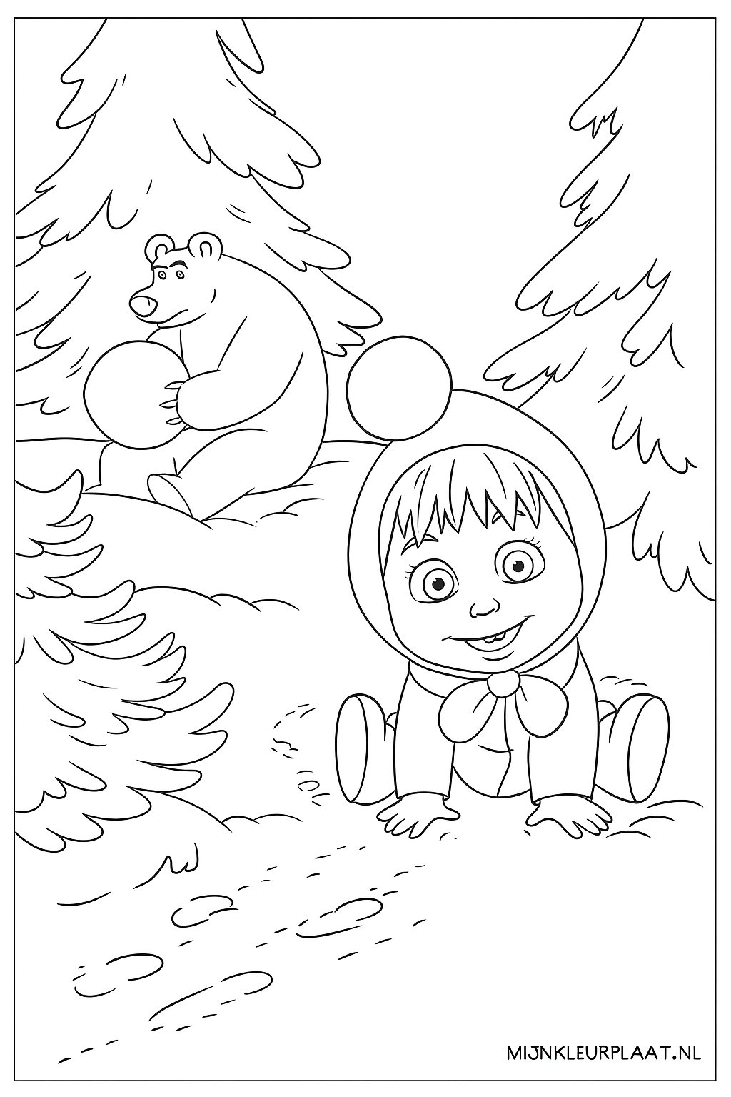 Plantilla de Coloreado Gratis Masha y el Oso - Variante 2 Plantilla de Coloreado para Niños
