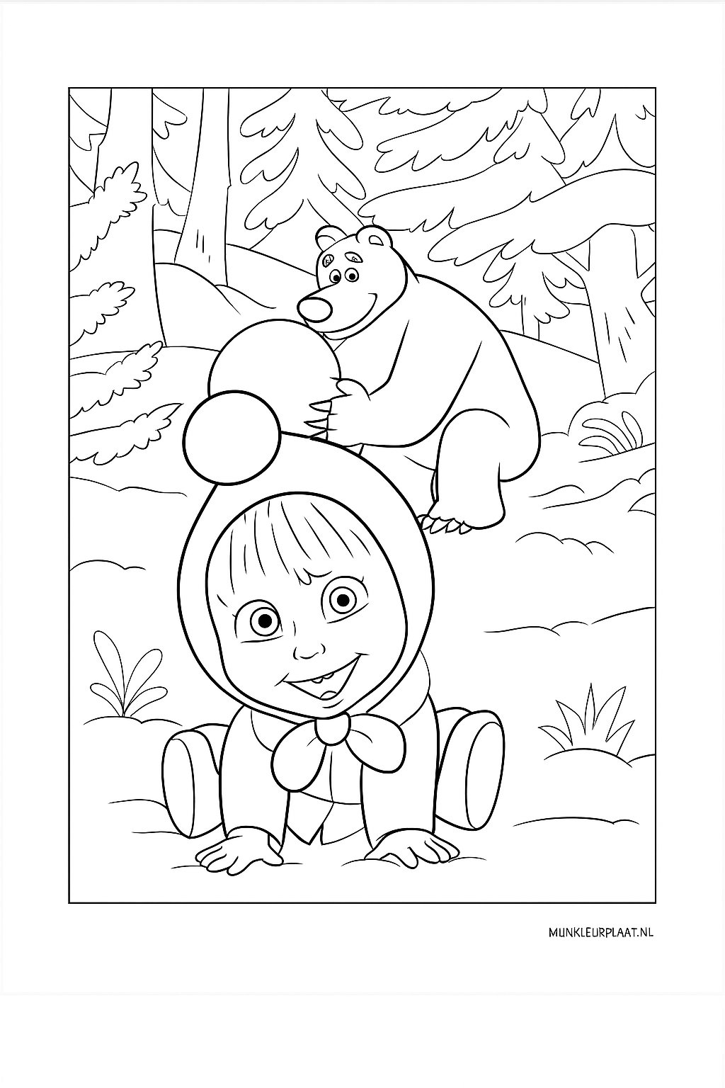 Plantilla de Coloreado Gratis Masha y el Oso - Variante 3 Plantilla para Niños